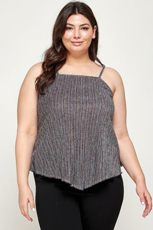 Metallic Stripe Handkerchief Plus Size Top - ThingsWeUseAndLove 