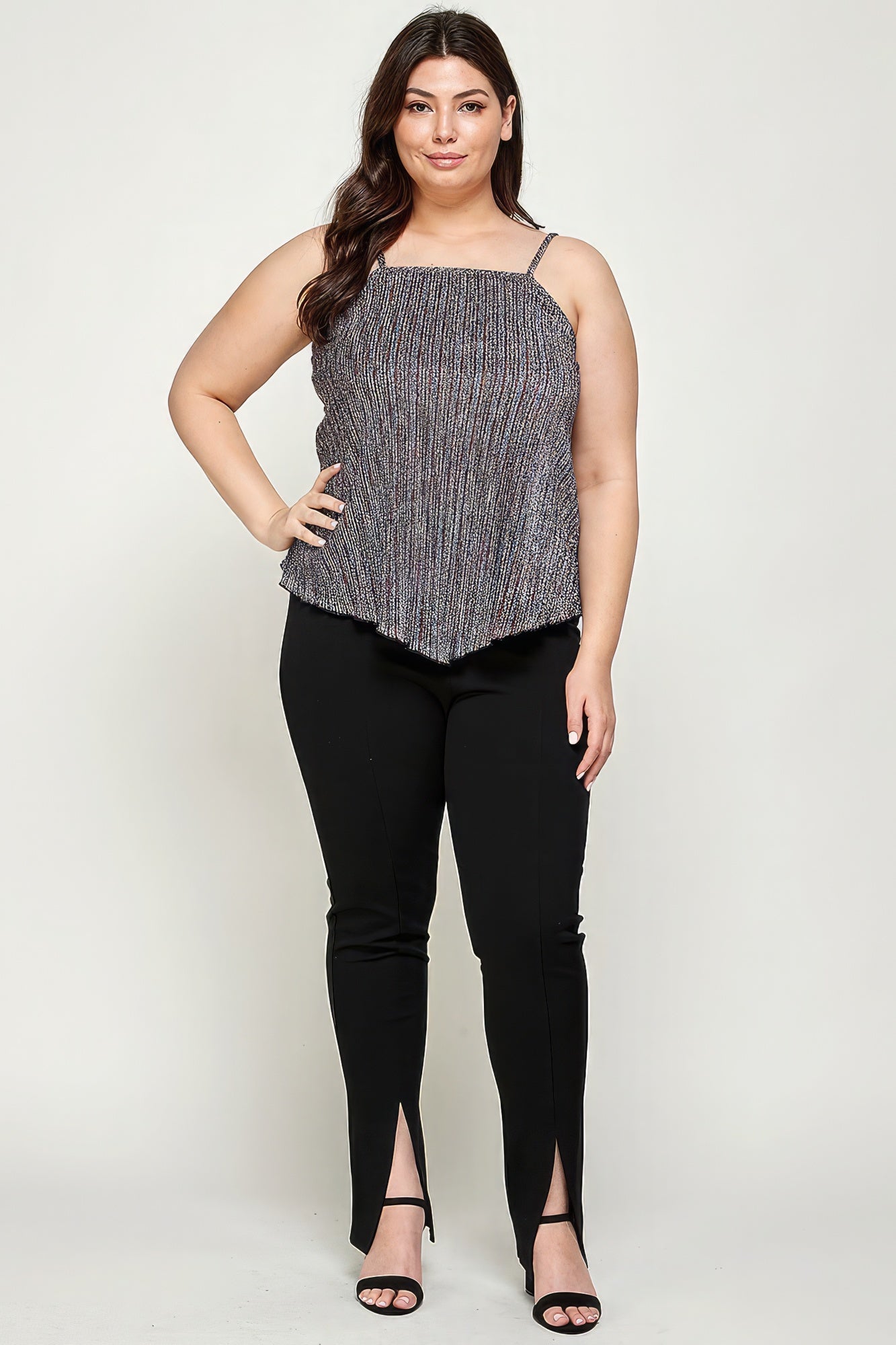 Metallic Stripe Handkerchief Plus Size Top - ThingsWeUseAndLove 