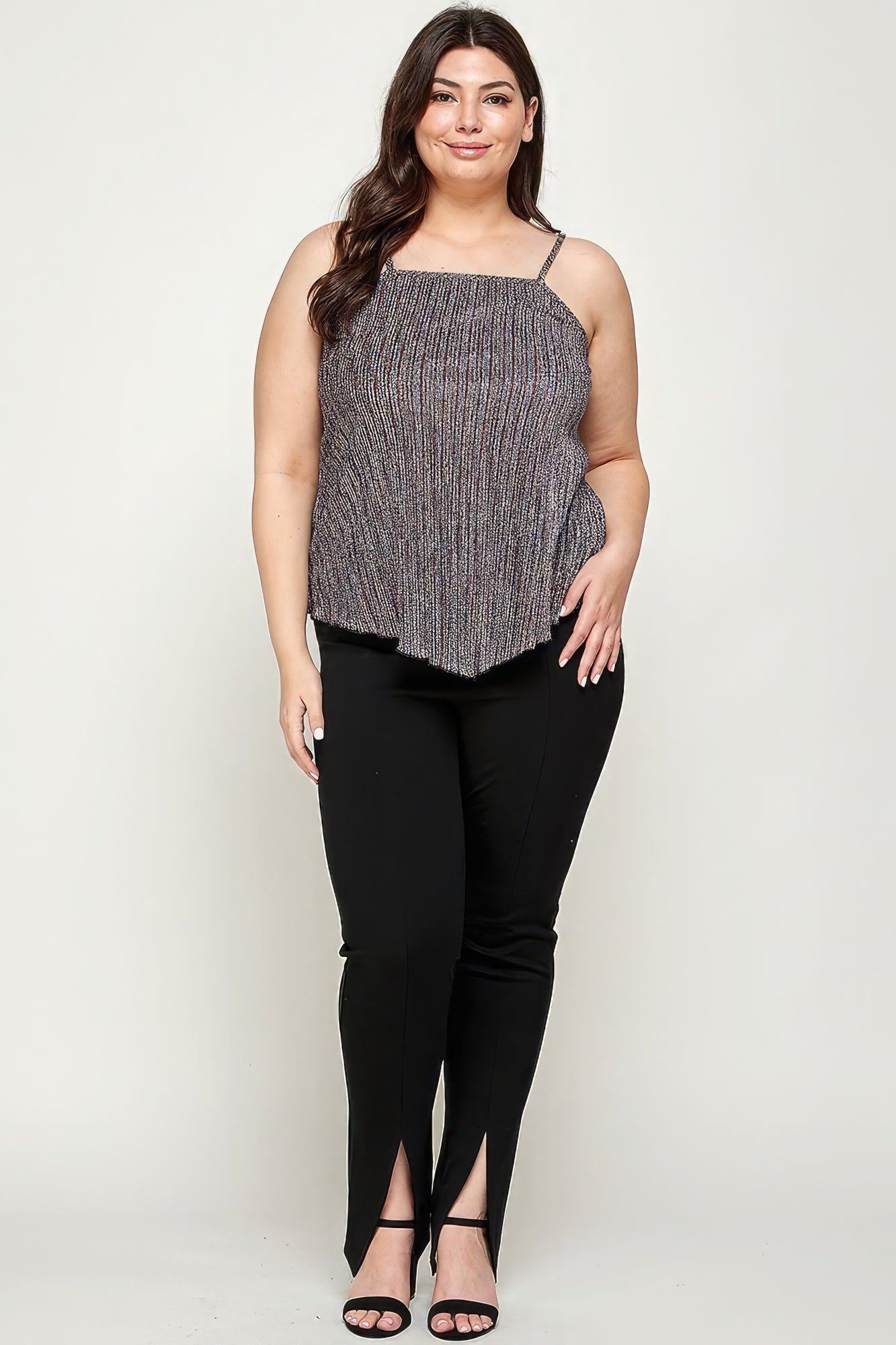 Metallic Stripe Handkerchief Plus Size Top - ThingsWeUseAndLove 