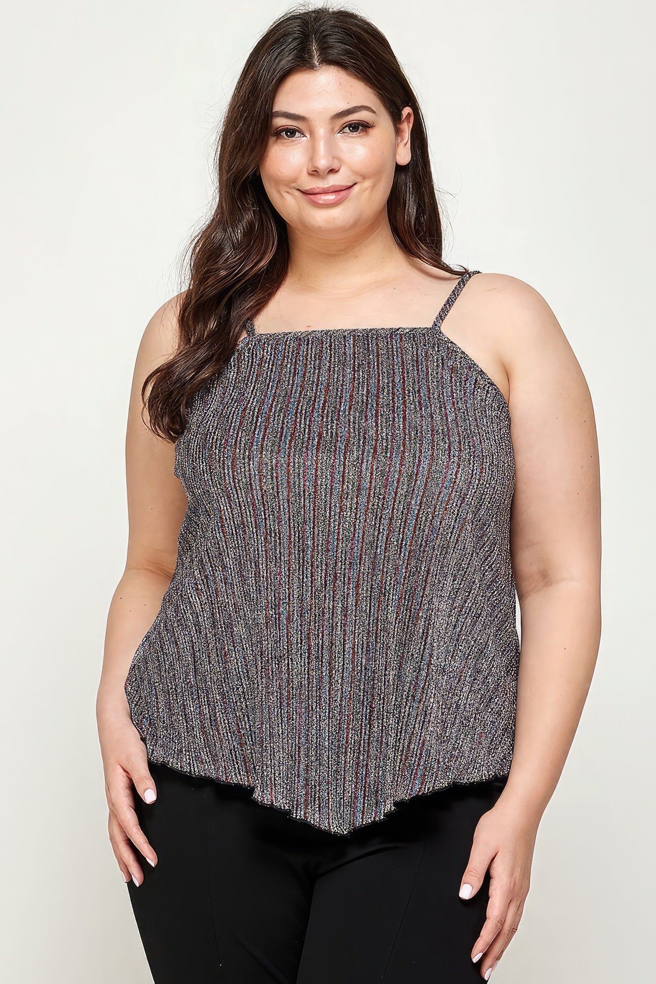 Metallic Stripe Handkerchief Plus Size Top - ThingsWeUseAndLove 