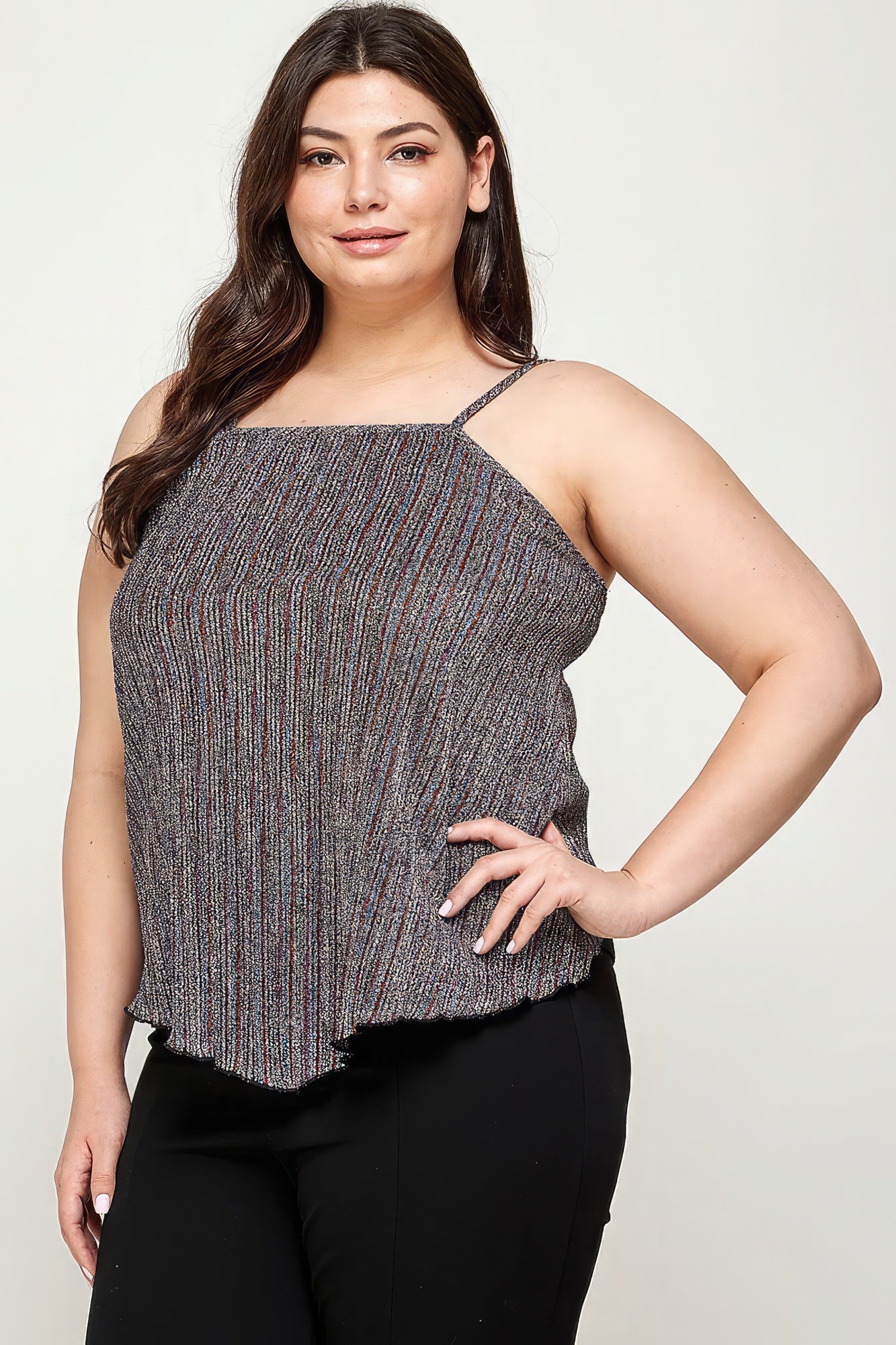 Metallic Stripe Handkerchief Plus Size Top - ThingsWeUseAndLove 