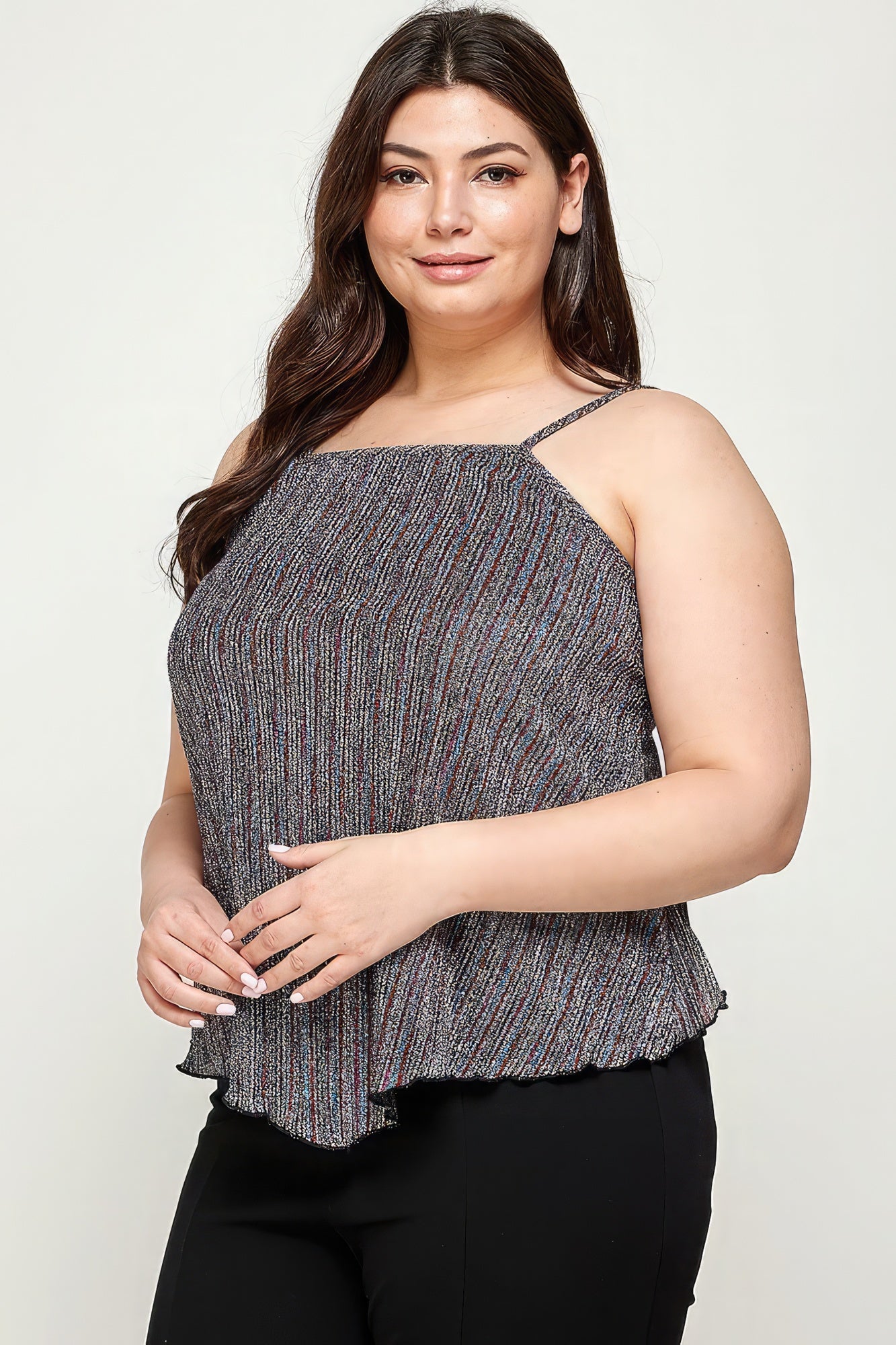 Metallic Stripe Handkerchief Plus Size Top - ThingsWeUseAndLove 