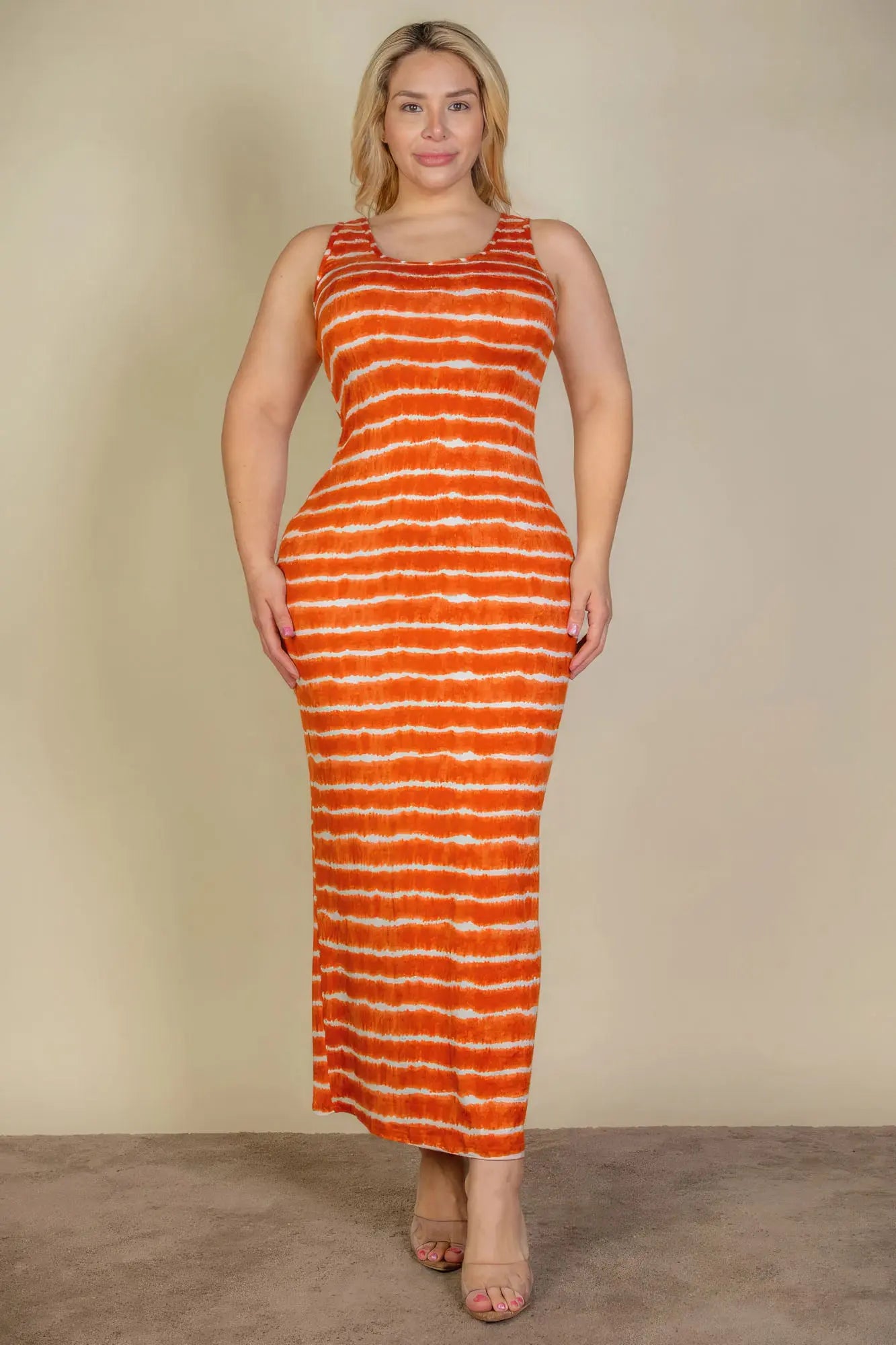 Plus Size Tie Dye Printed Tank Bodycon Maxi Dress - ThingsWeUseAndLove 