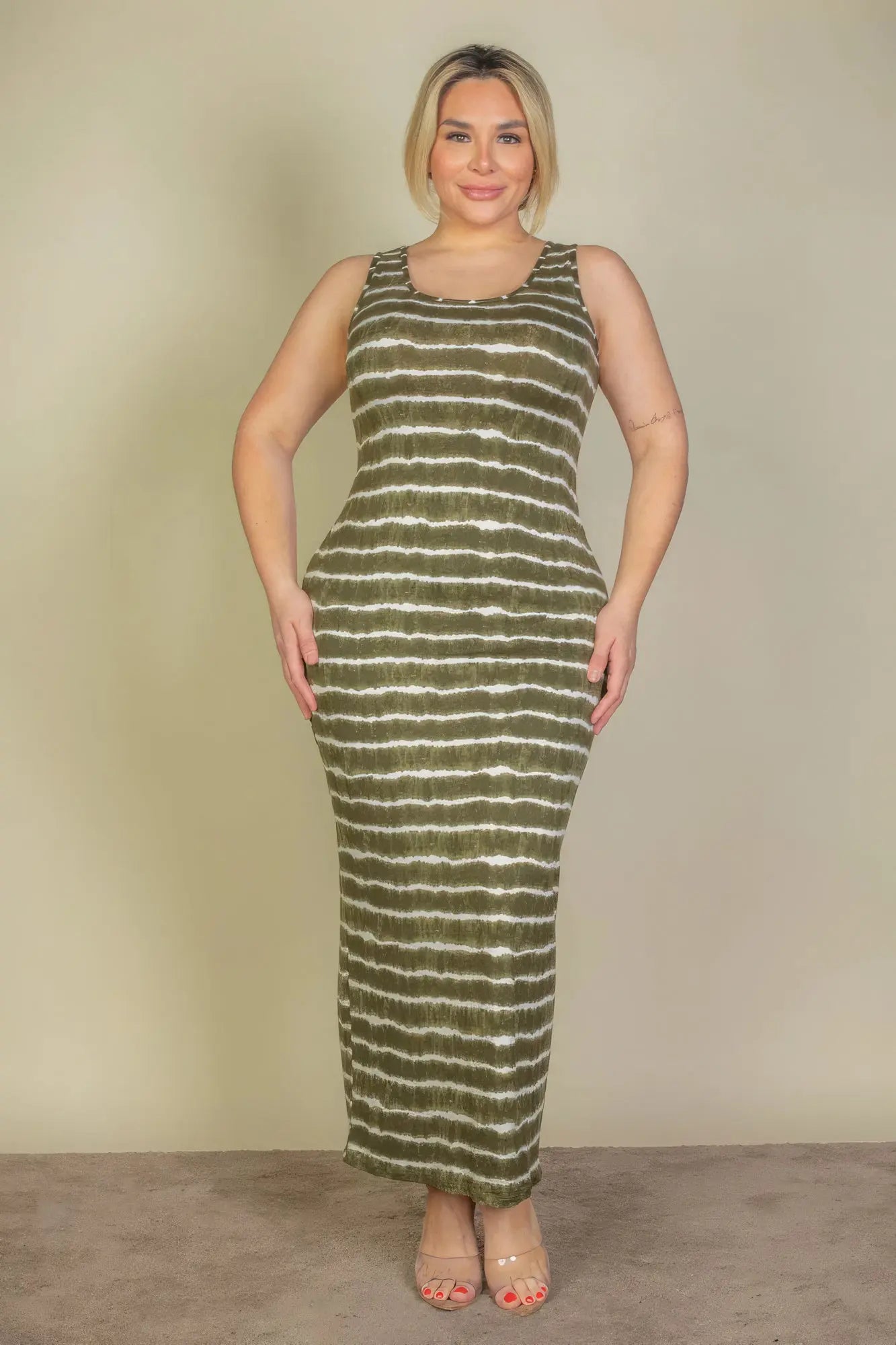 Plus Size Tie Dye Printed Tank Bodycon Maxi Dress - ThingsWeUseAndLove 