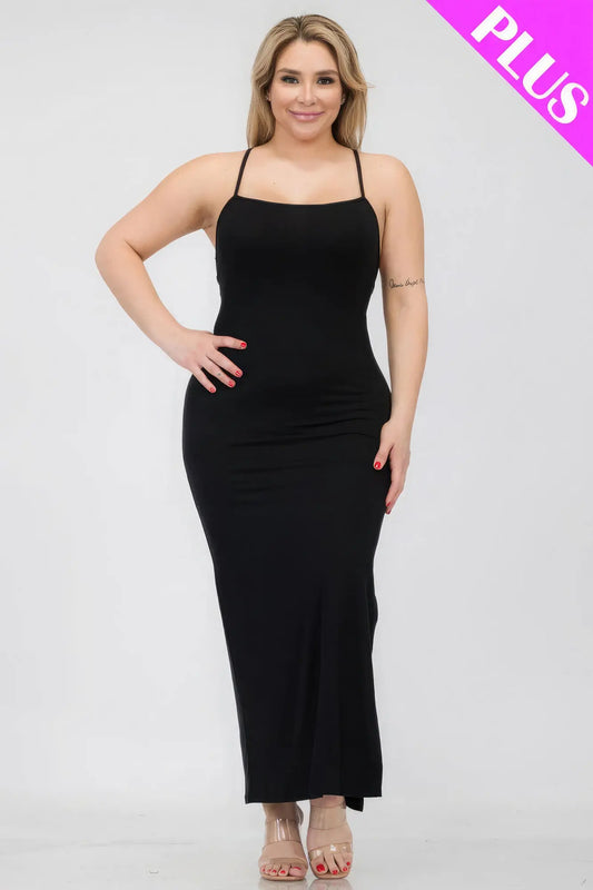 Plus Size Crisscross Back Split Thigh Maxi Dress - ThingsWeUseAndLove 