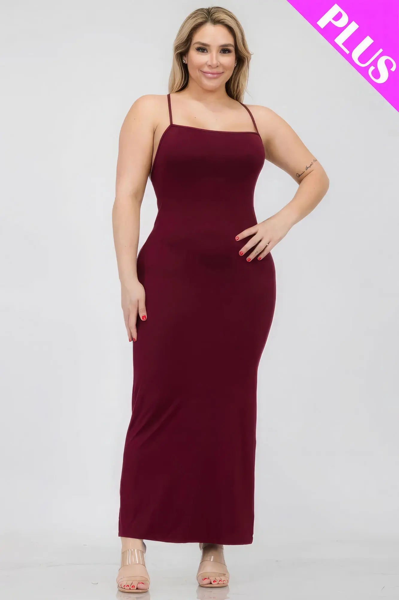 Plus Size Crisscross Back Split Thigh Maxi Dress - ThingsWeUseAndLove 
