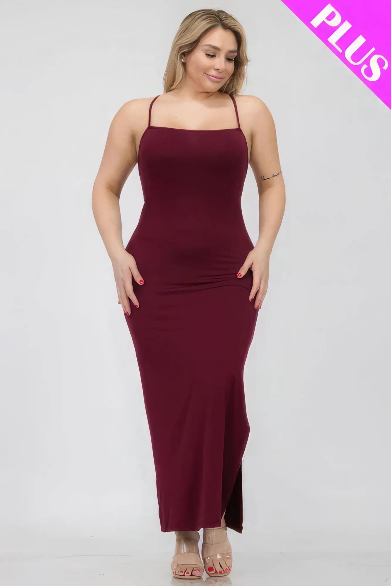 Plus Size Crisscross Back Split Thigh Maxi Dress - ThingsWeUseAndLove 