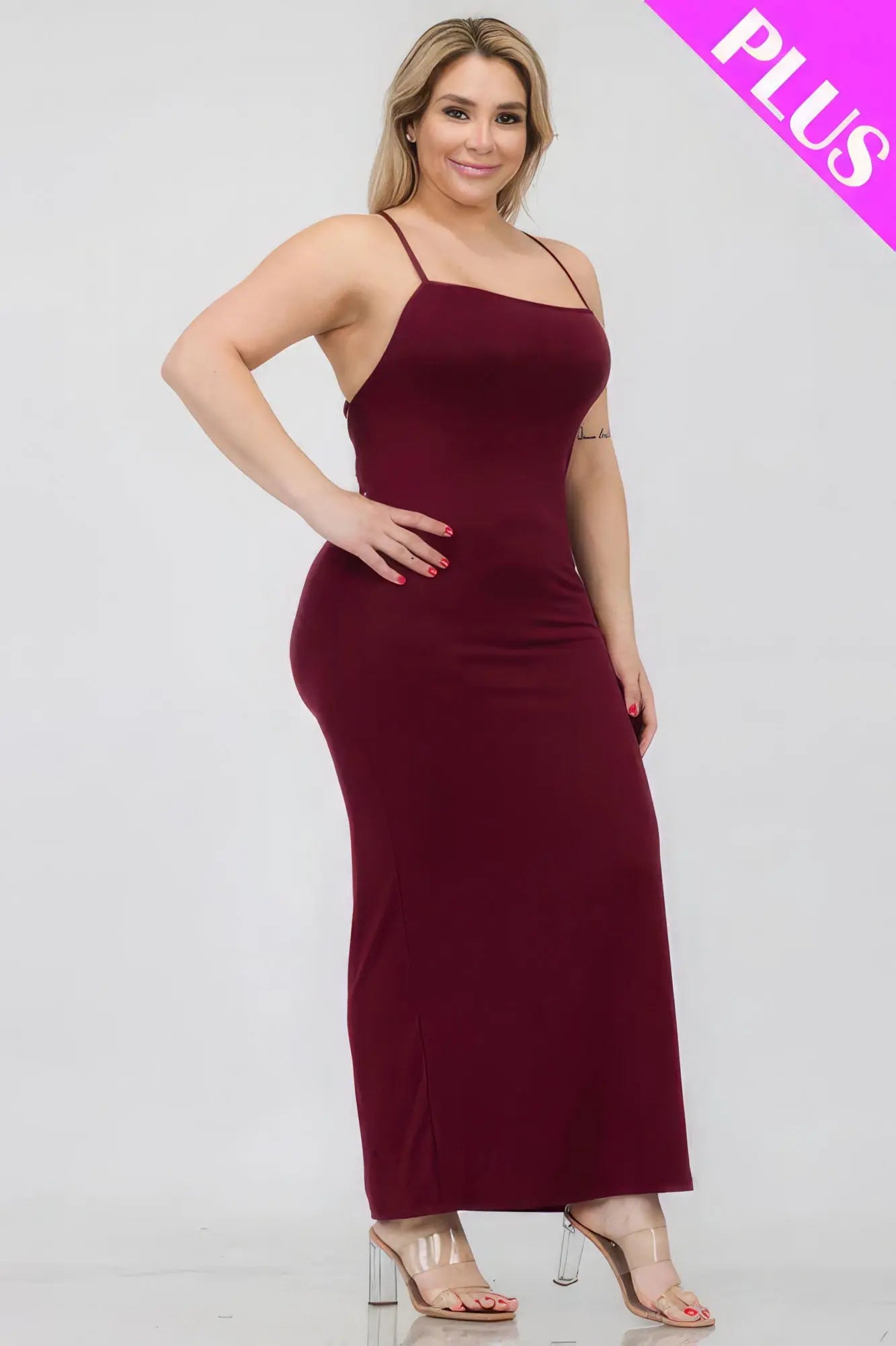Plus Size Crisscross Back Split Thigh Maxi Dress - ThingsWeUseAndLove 