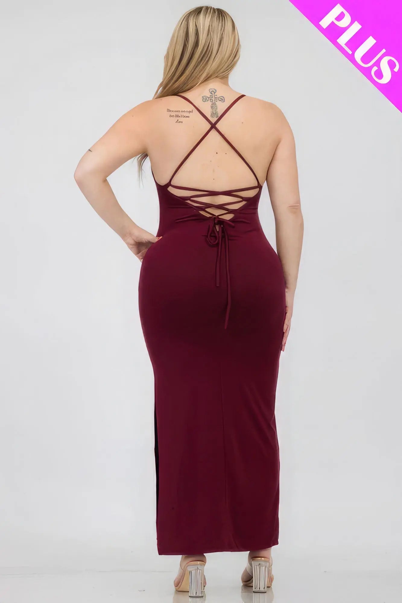 Plus Size Crisscross Back Split Thigh Maxi Dress - ThingsWeUseAndLove 