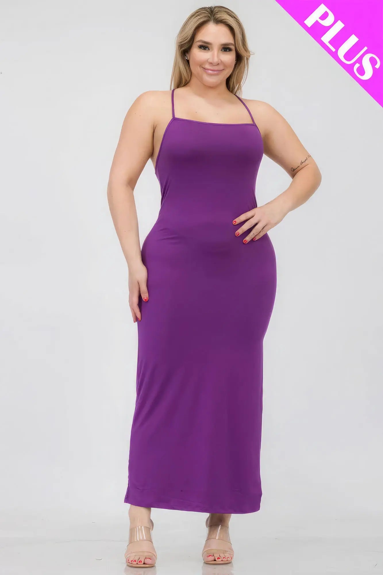 Plus Size Crisscross Back Split Thigh Maxi Dress - ThingsWeUseAndLove 