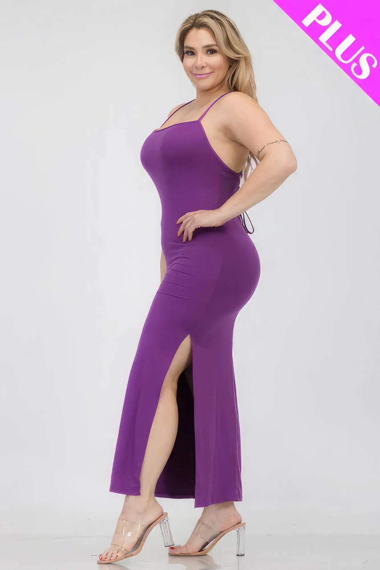 Plus Size Crisscross Back Split Thigh Maxi Dress - ThingsWeUseAndLove 