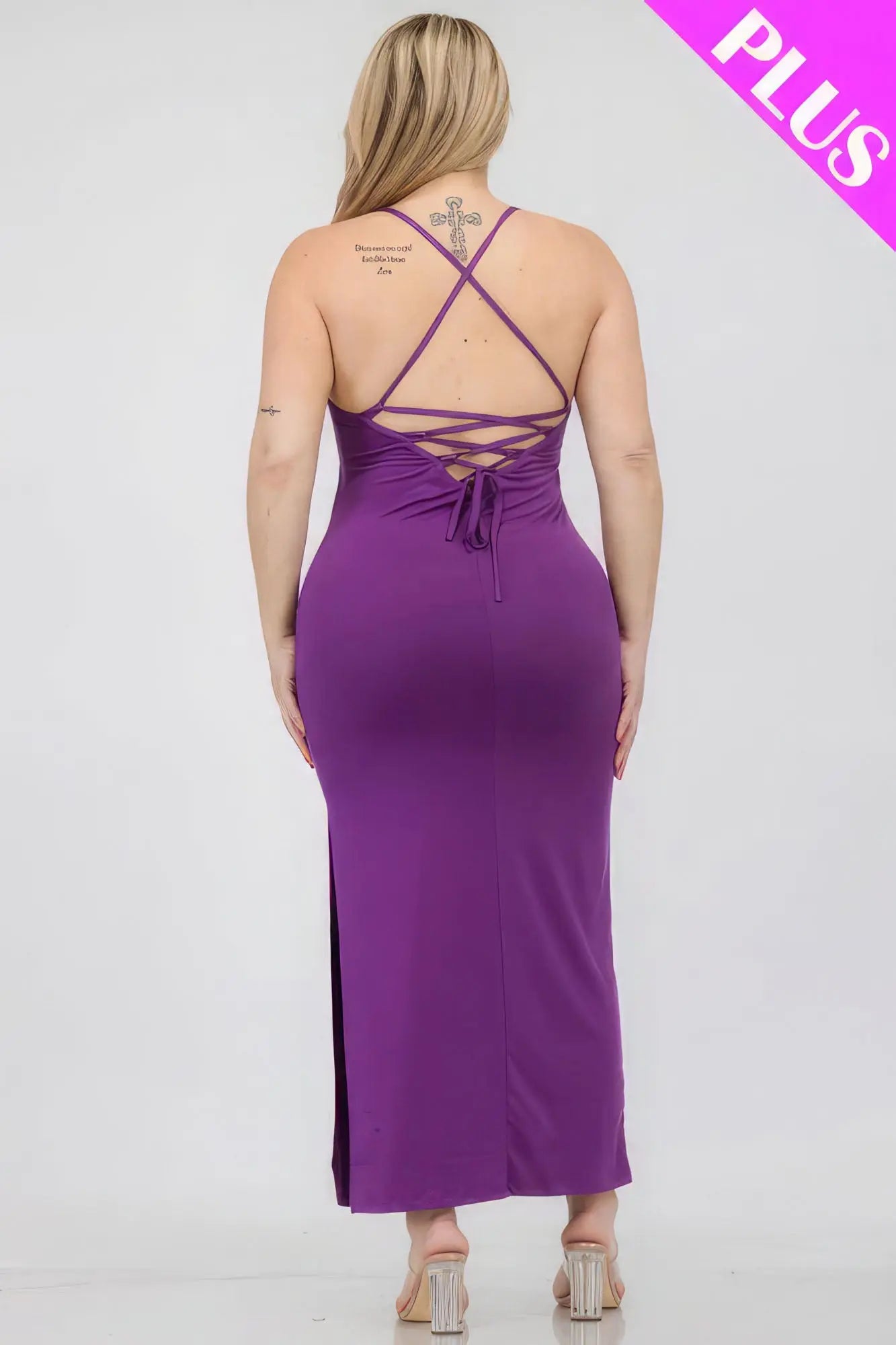 Plus Size Crisscross Back Split Thigh Maxi Dress - ThingsWeUseAndLove 
