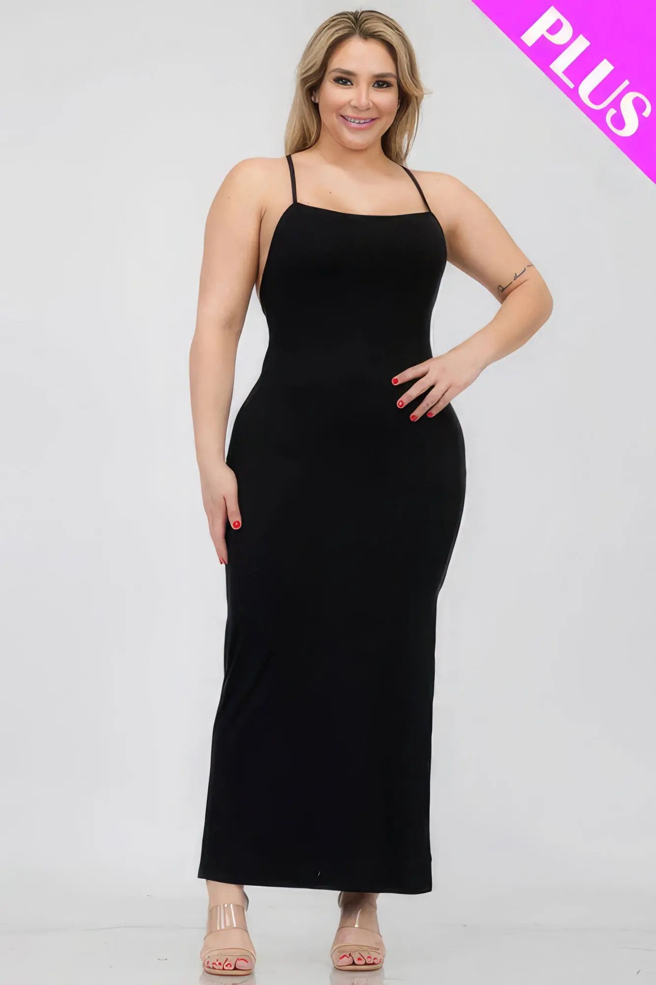 Plus Size Crisscross Back Split Thigh Maxi Dress - ThingsWeUseAndLove 