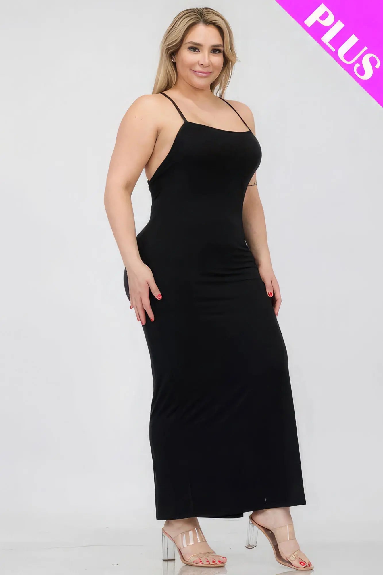 Plus Size Crisscross Back Split Thigh Maxi Dress - ThingsWeUseAndLove 