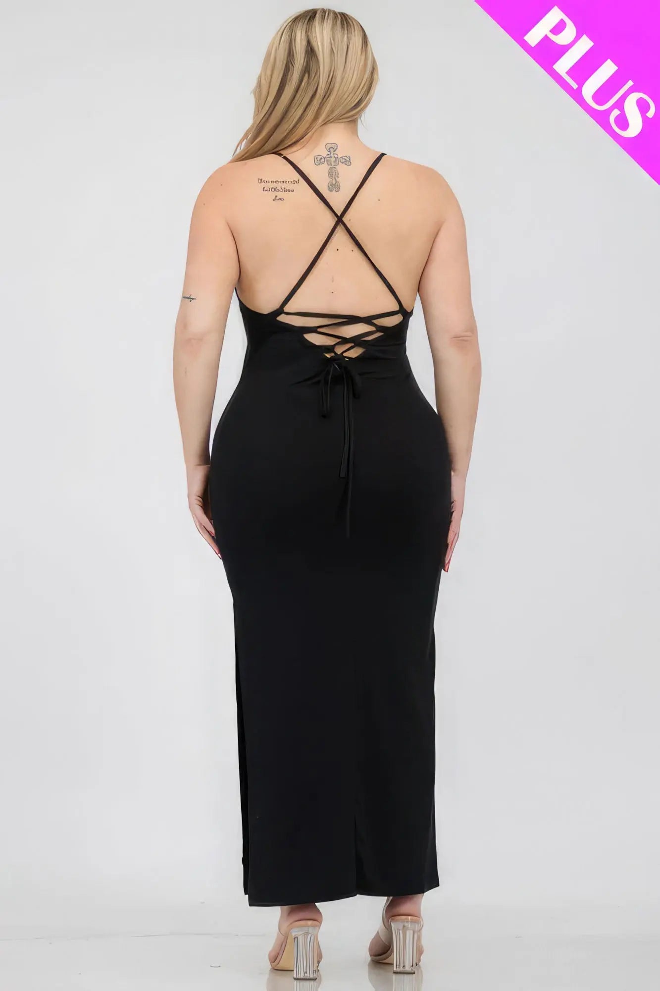 Plus Size Crisscross Back Split Thigh Maxi Dress - ThingsWeUseAndLove 