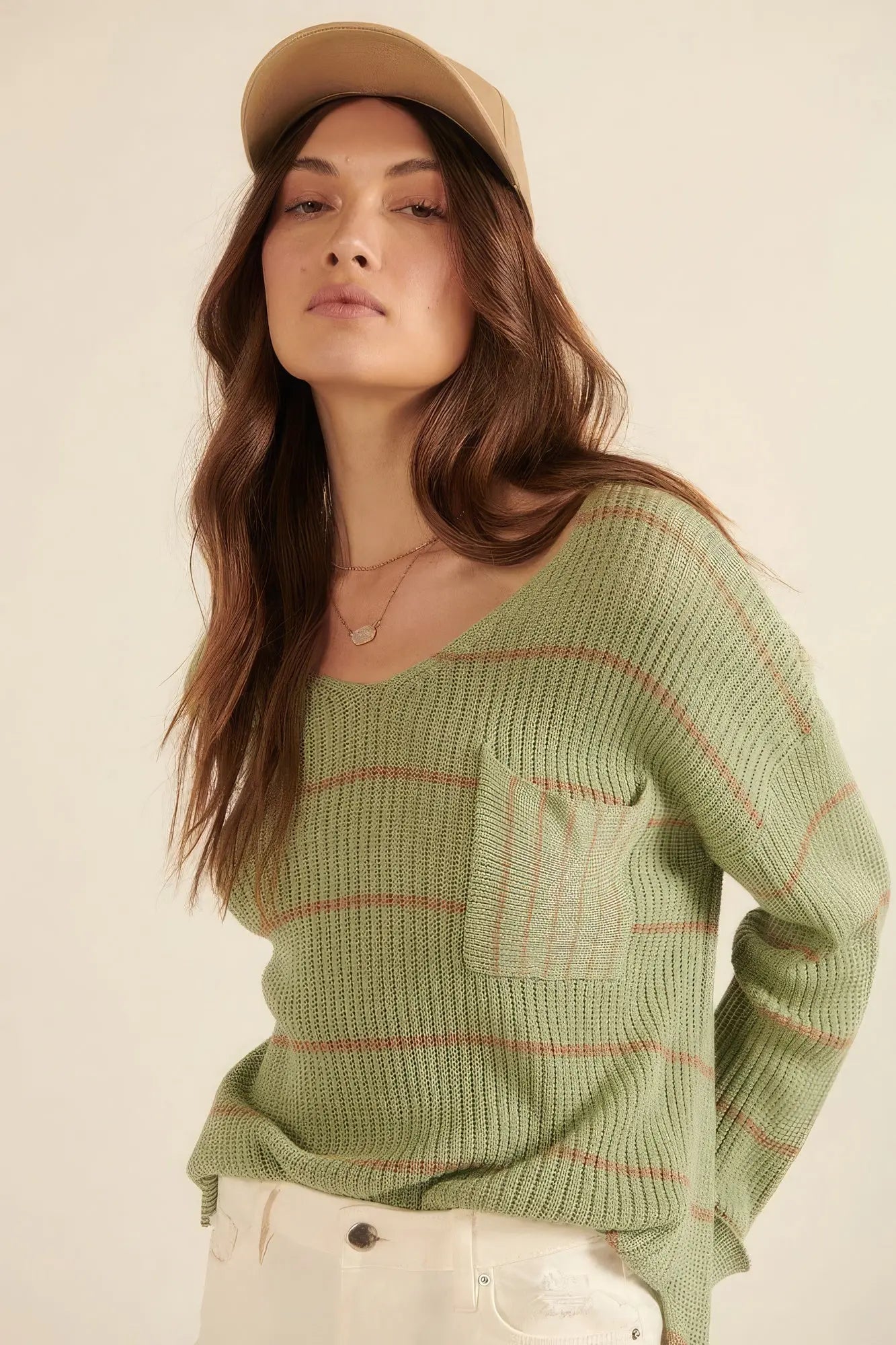 Striped Rib-knit Oversized Pocket Sweater - ThingsWeUseAndLove 