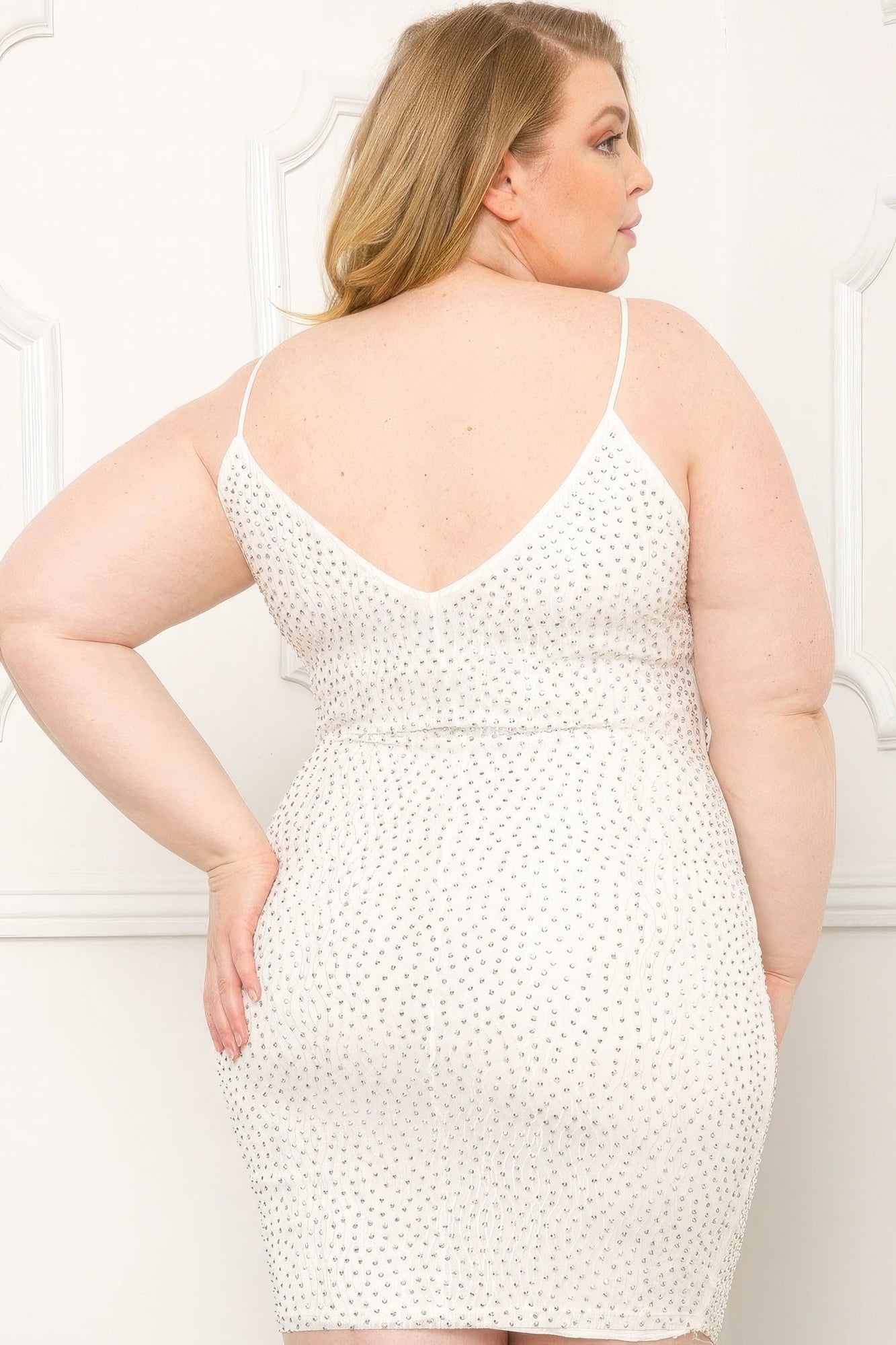 Rhinestone Body Plus Size Mini Dress - ThingsWeUseAndLove 