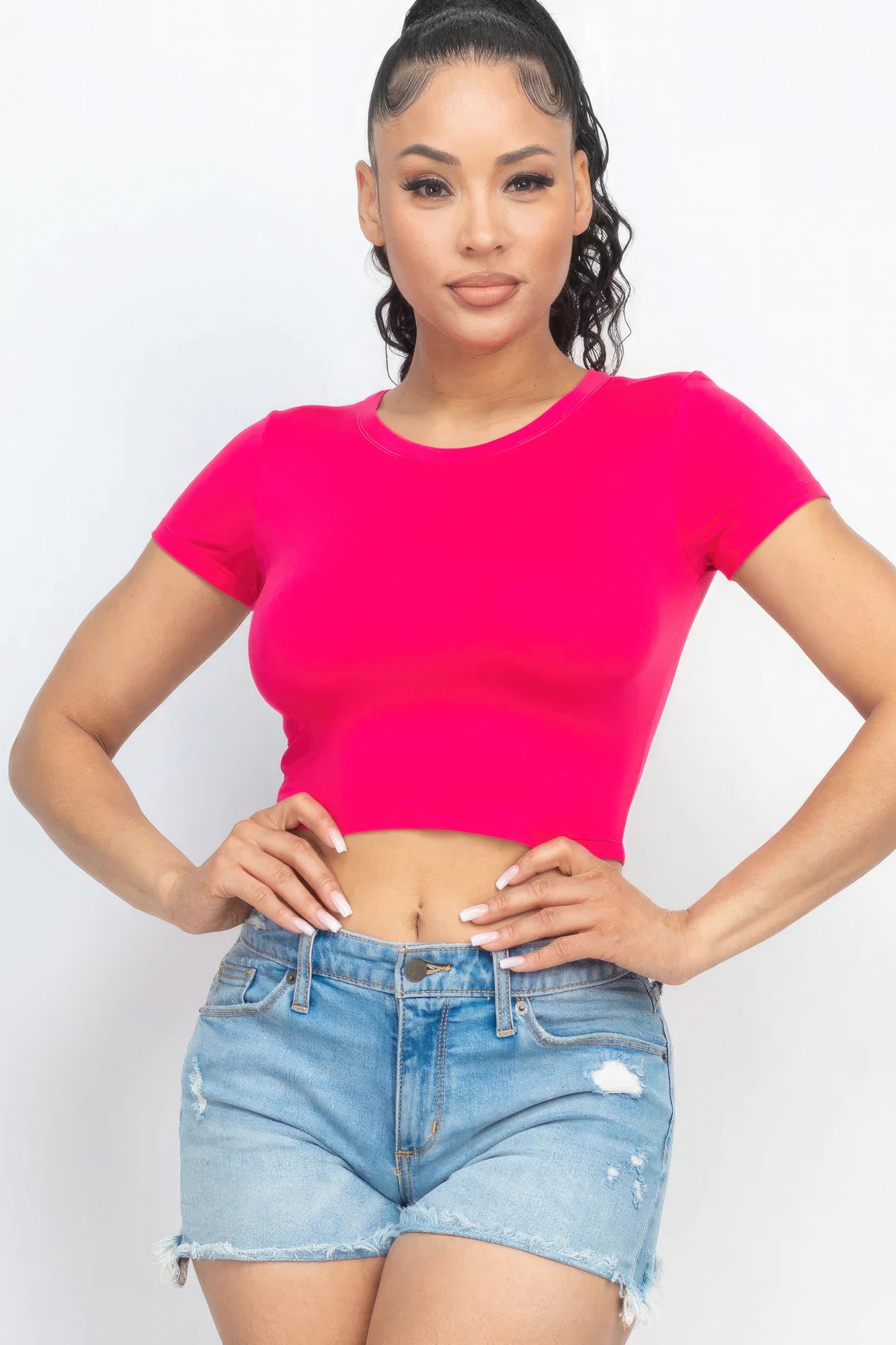 Short Sleeve Roundneck Crop Top - ThingsWeUseAndLove 