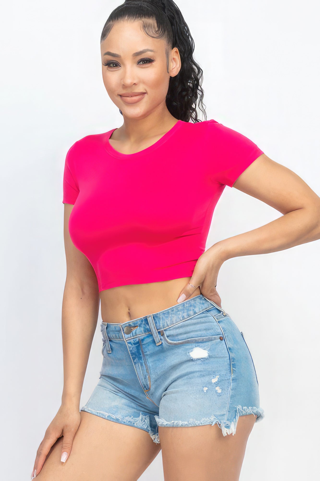 Short Sleeve Roundneck Crop Top - ThingsWeUseAndLove 