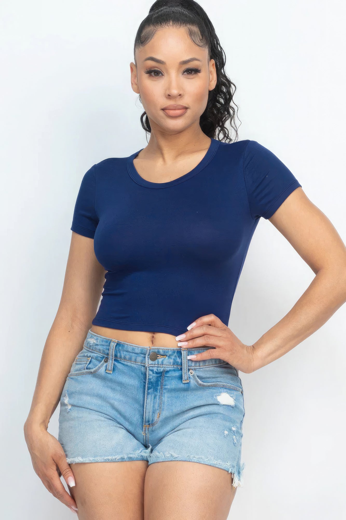 Short Sleeve Roundneck Crop Top - ThingsWeUseAndLove 