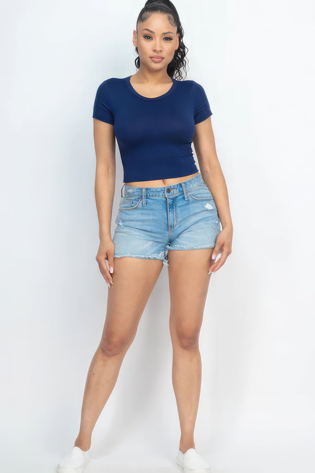 Short Sleeve Roundneck Crop Top - ThingsWeUseAndLove 