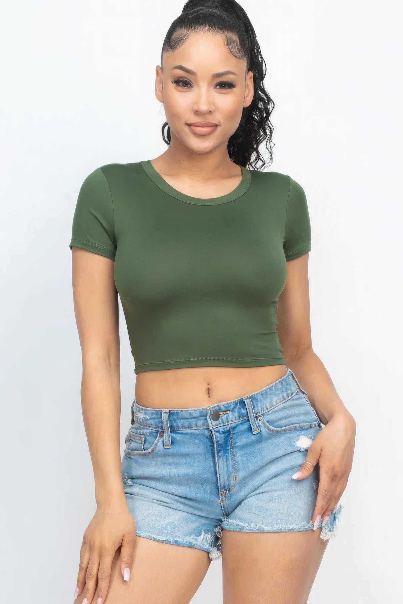 Short Sleeve Roundneck Crop Top - ThingsWeUseAndLove 