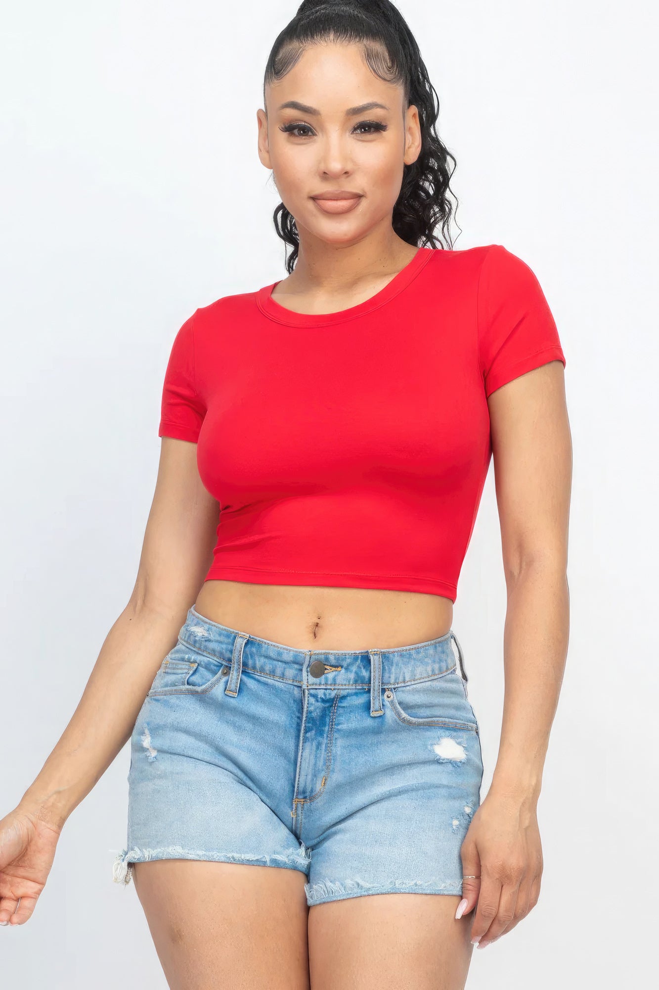 Short Sleeve Roundneck Crop Top - ThingsWeUseAndLove 