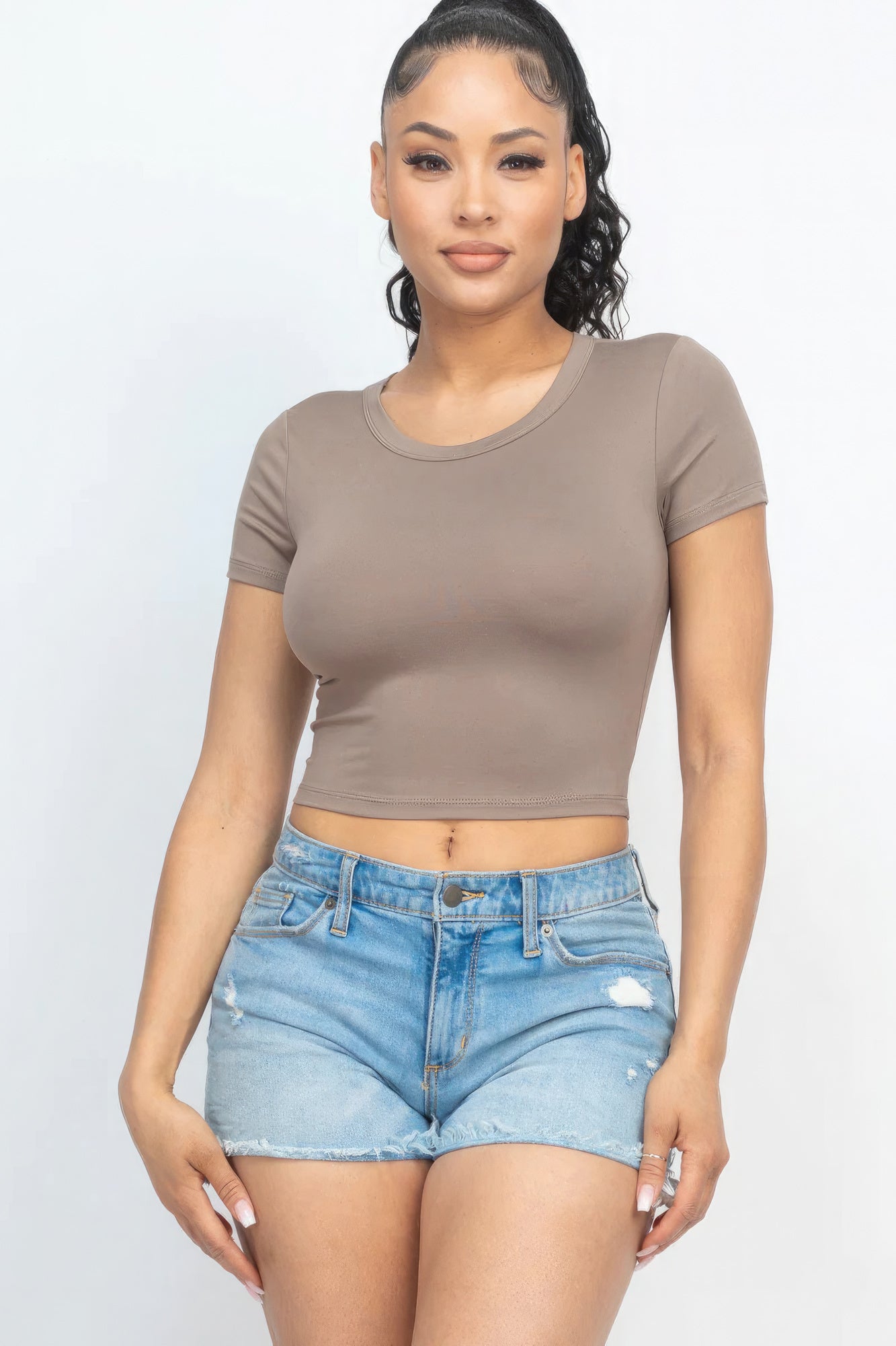 Short Sleeve Roundneck Crop Top - ThingsWeUseAndLove 