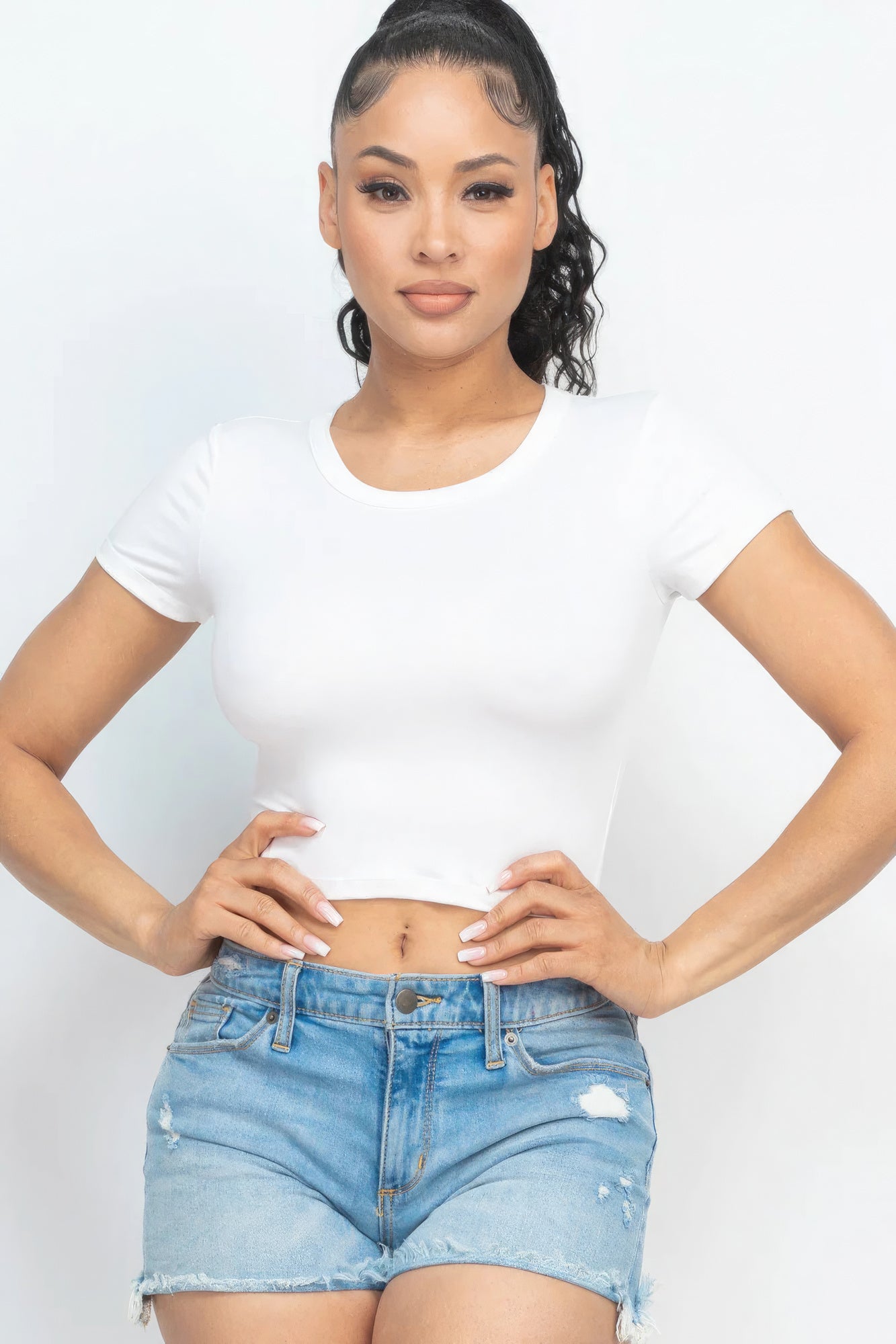 Short Sleeve Roundneck Crop Top - ThingsWeUseAndLove 