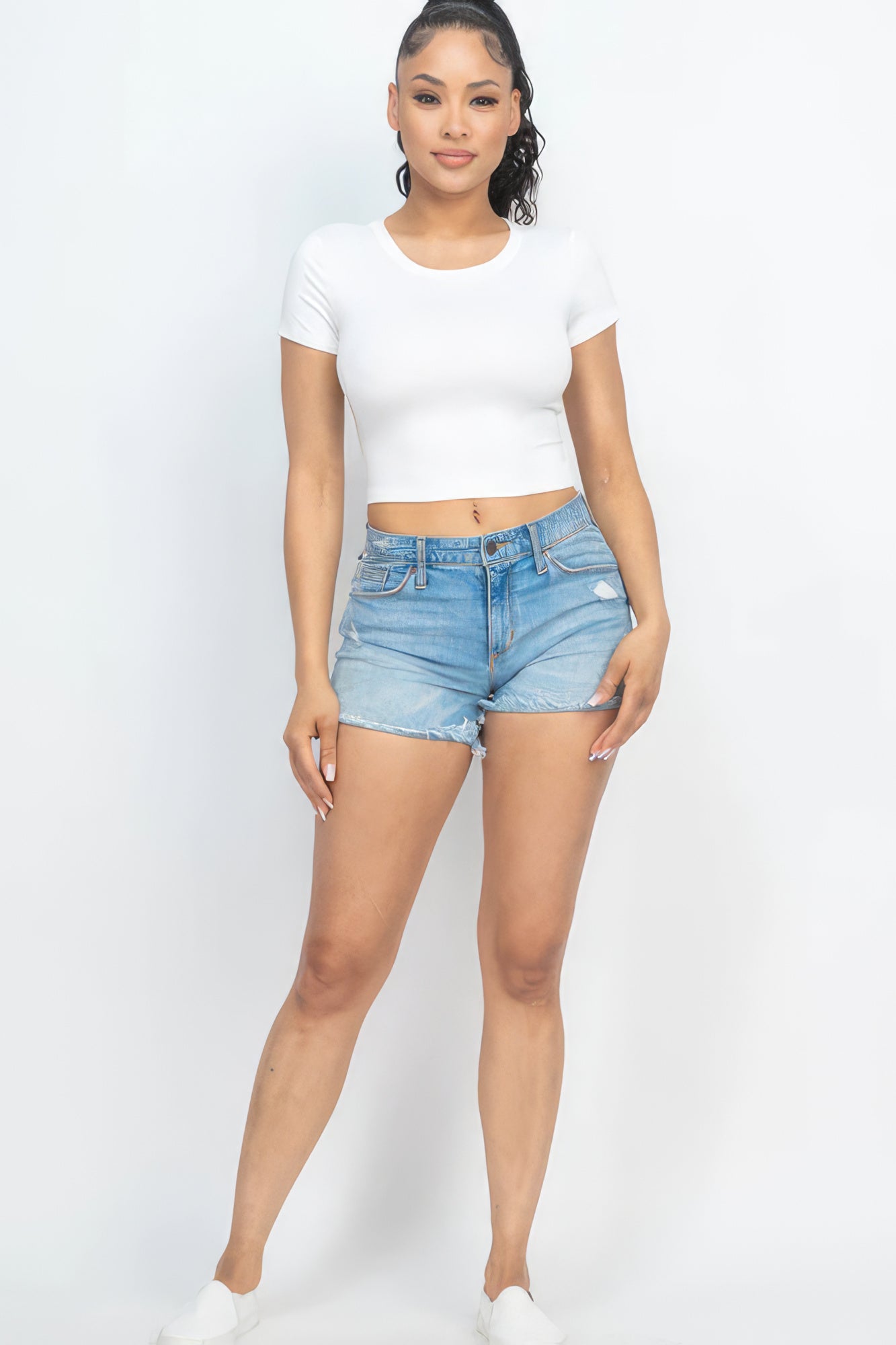 Short Sleeve Roundneck Crop Top - ThingsWeUseAndLove 