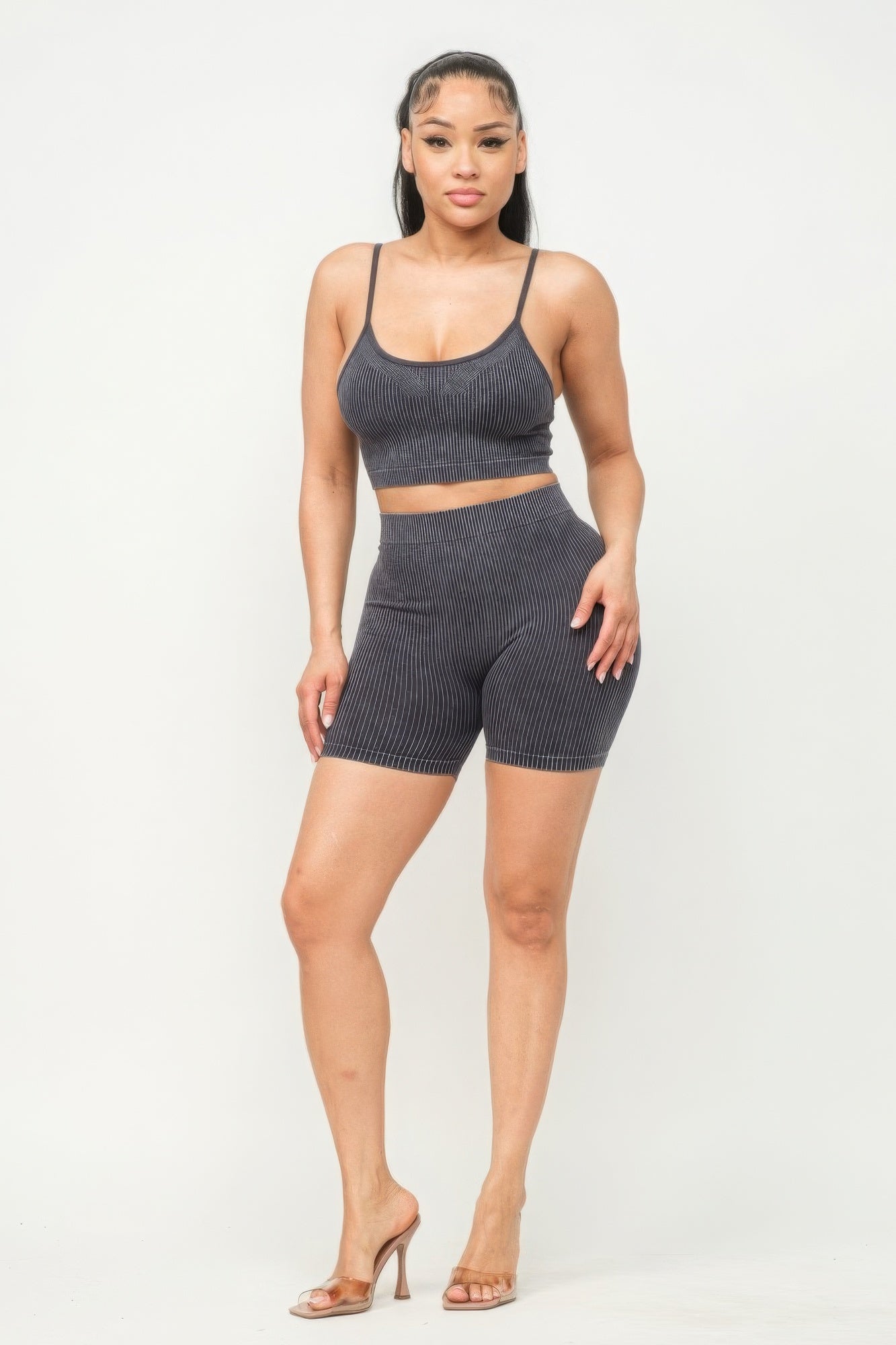 Washed Seamless Basic Tank Top And Shorts Set - ThingsWeUseAndLove 