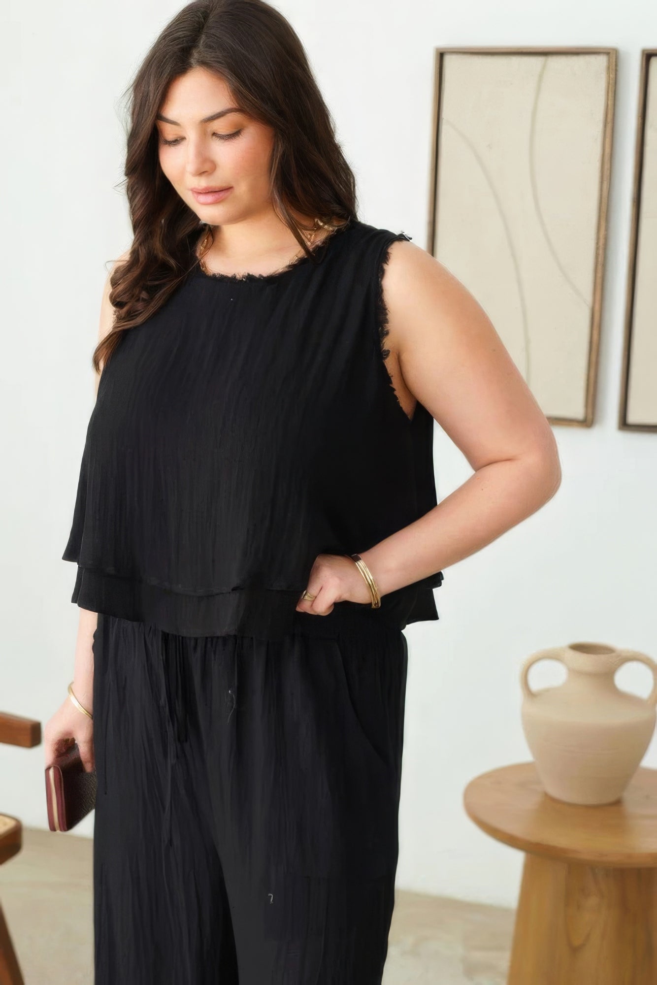 Plus Size Boho Sleeveless Frayed Hem Top - ThingsWeUseAndLove 