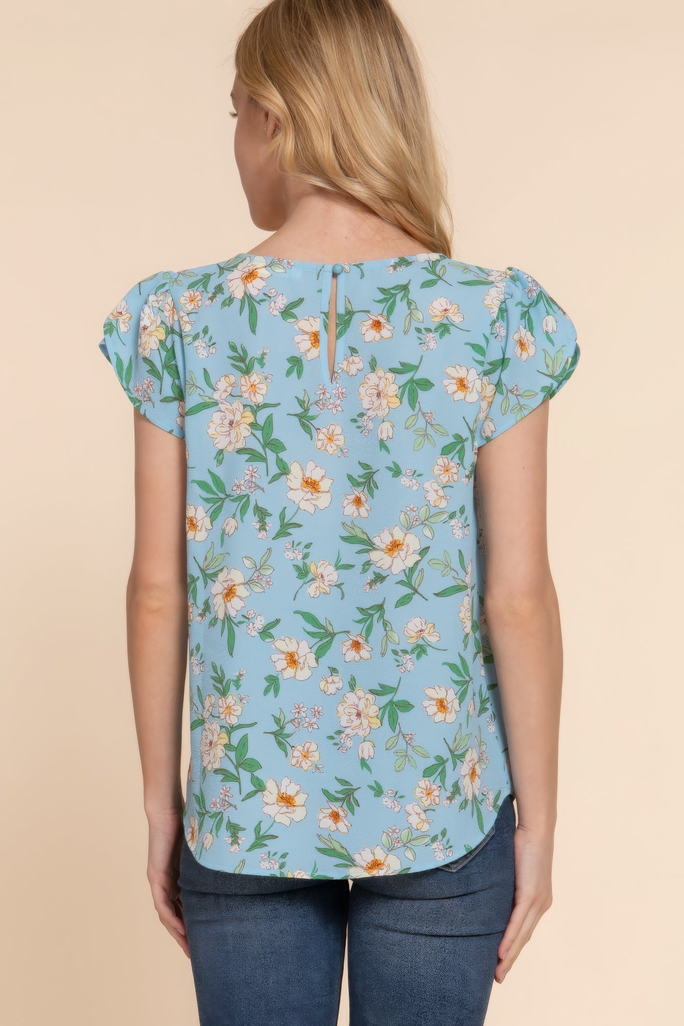 Short Tulip Slv Floral Print Woven Top - ThingsWeUseAndLove 