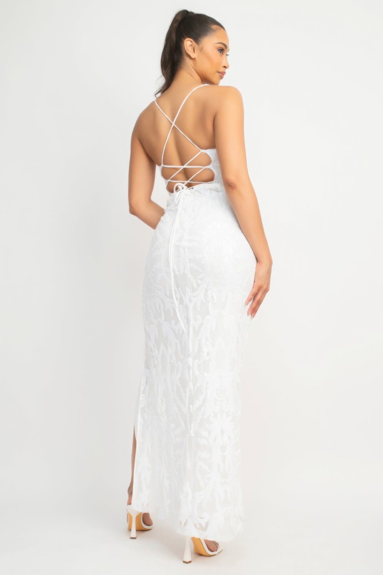 Sequin Back-crisscross Tie Slit Dress - ThingsWeUseAndLove 