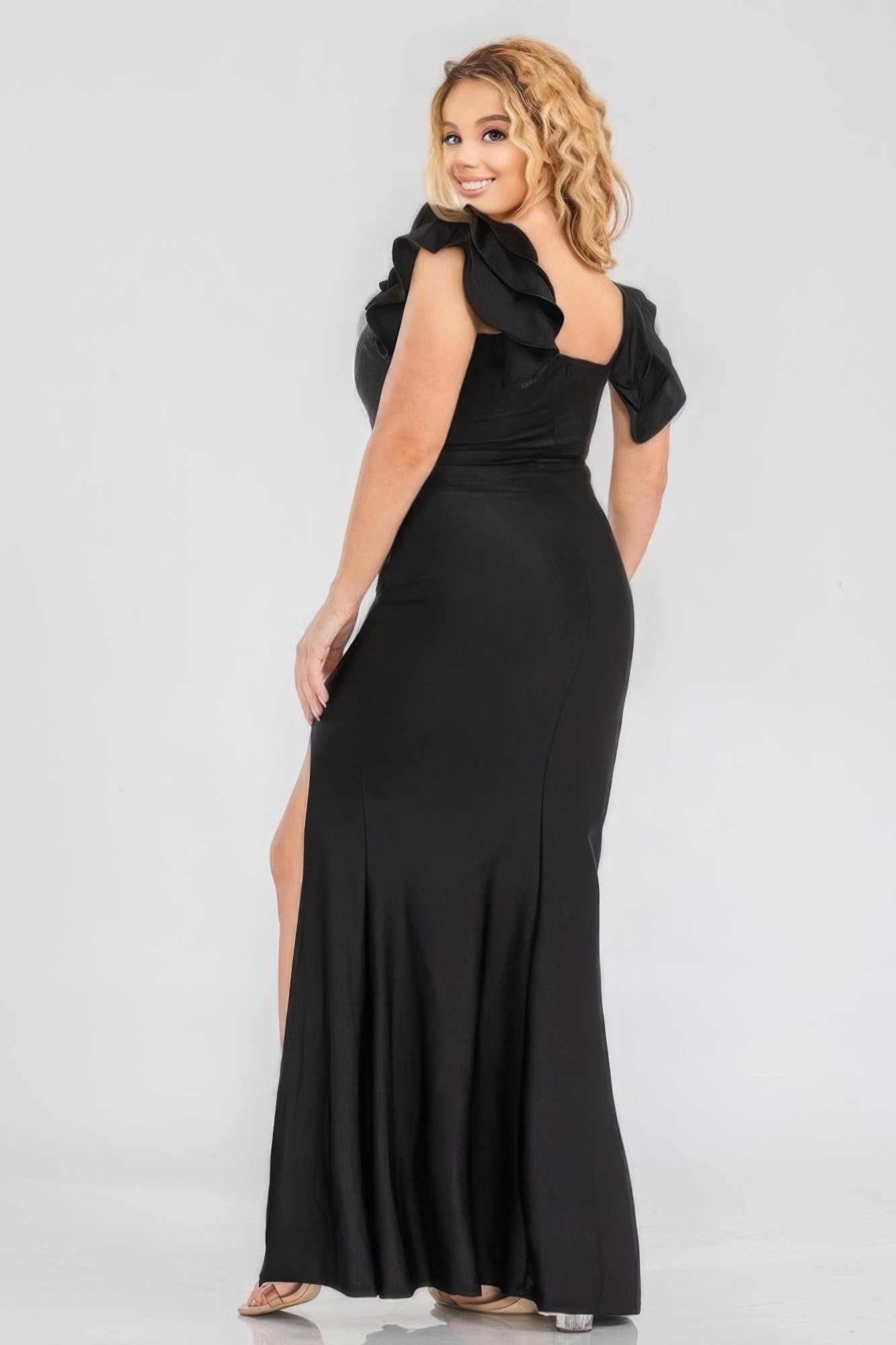 Satin Strech Ruffle Party Maxi Dress - ThingsWeUseAndLove 