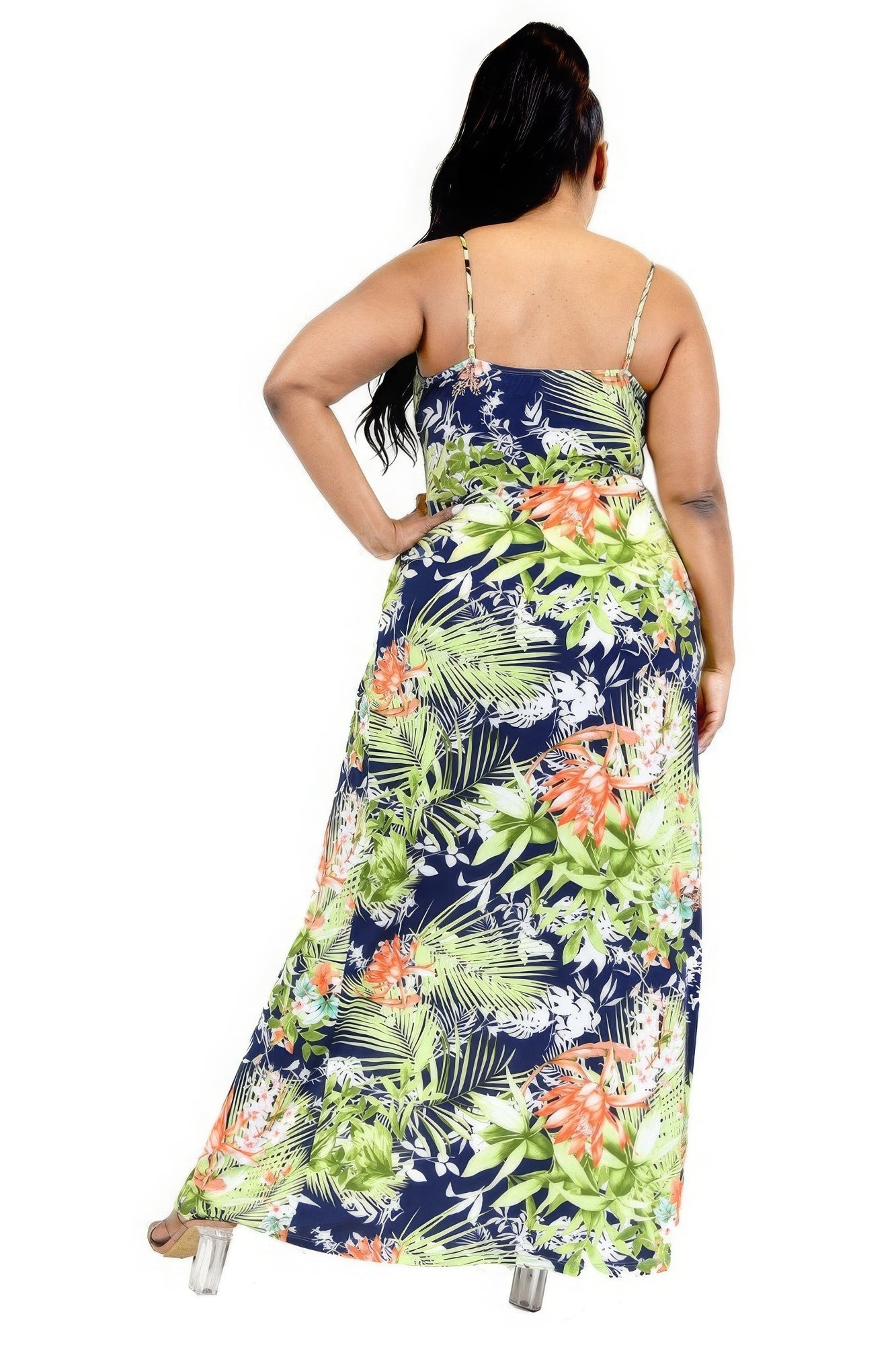 Plus Tropical Leaf Print Surplice Maxi Dress - ThingsWeUseAndLove 