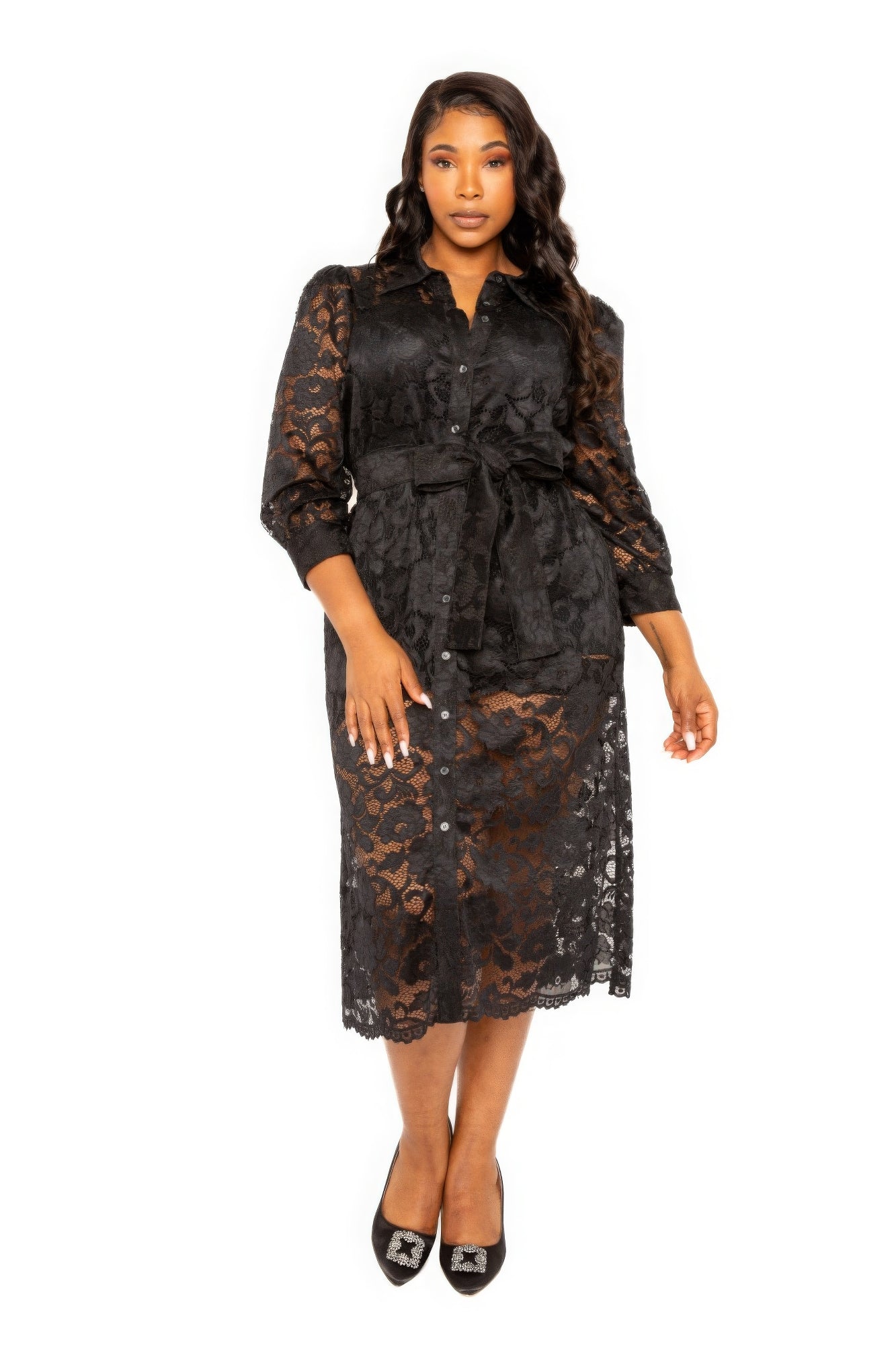 Belted Lace Shirt Dress - ThingsWeUseAndLove 