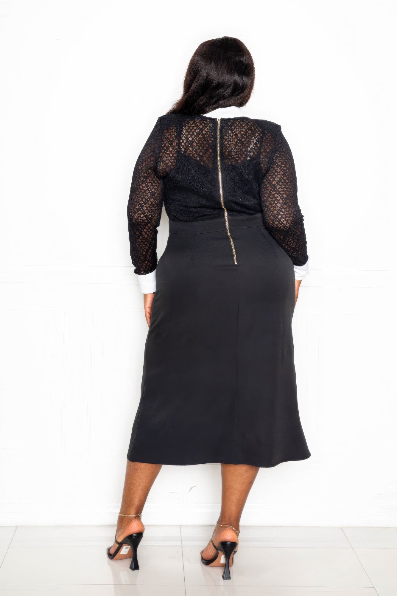 Collared Lace Midi Dress - ThingsWeUseAndLove 