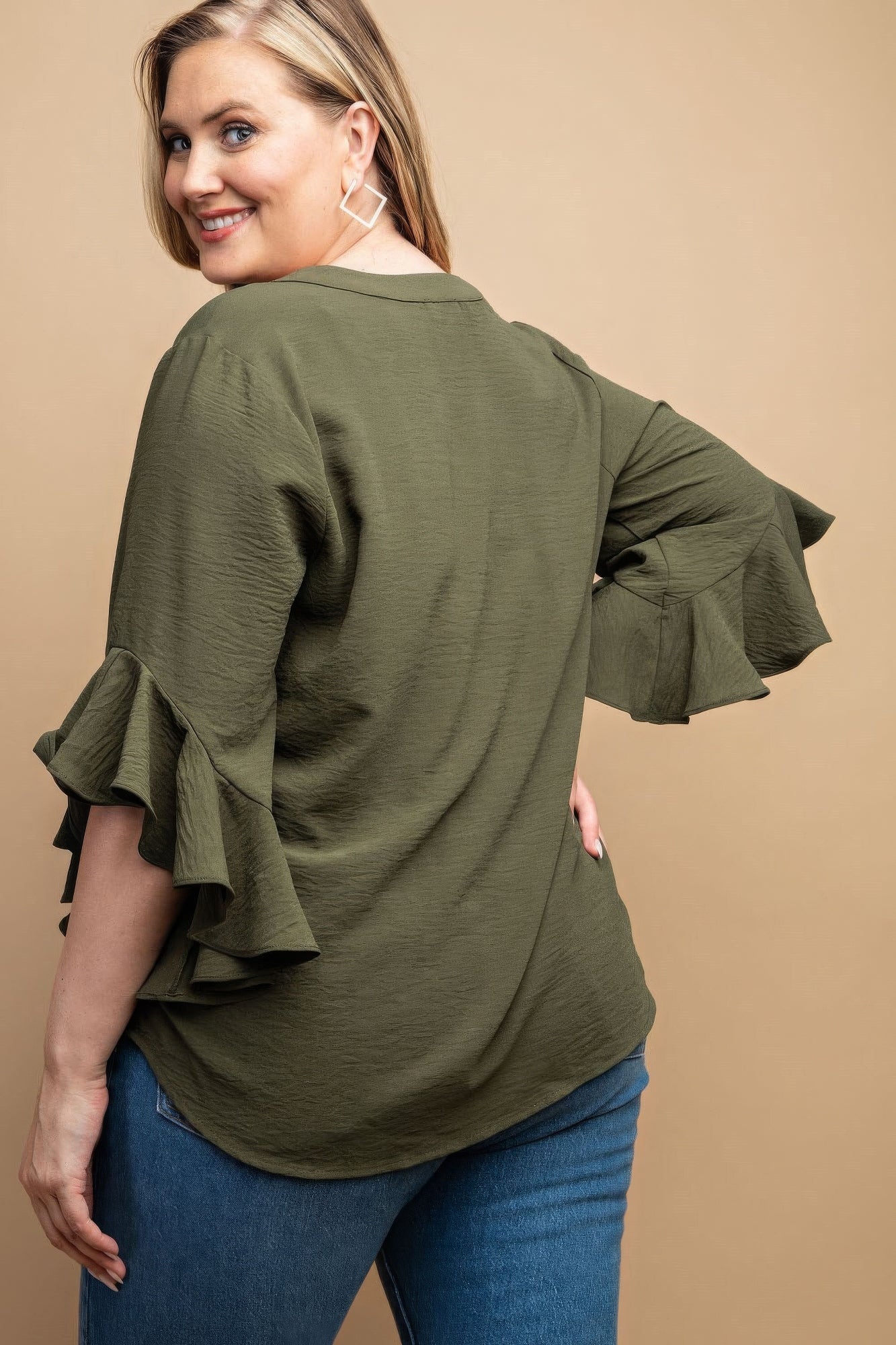 Ruffled Bell Sleeve And Front Pleated Detail Top - ThingsWeUseAndLove 