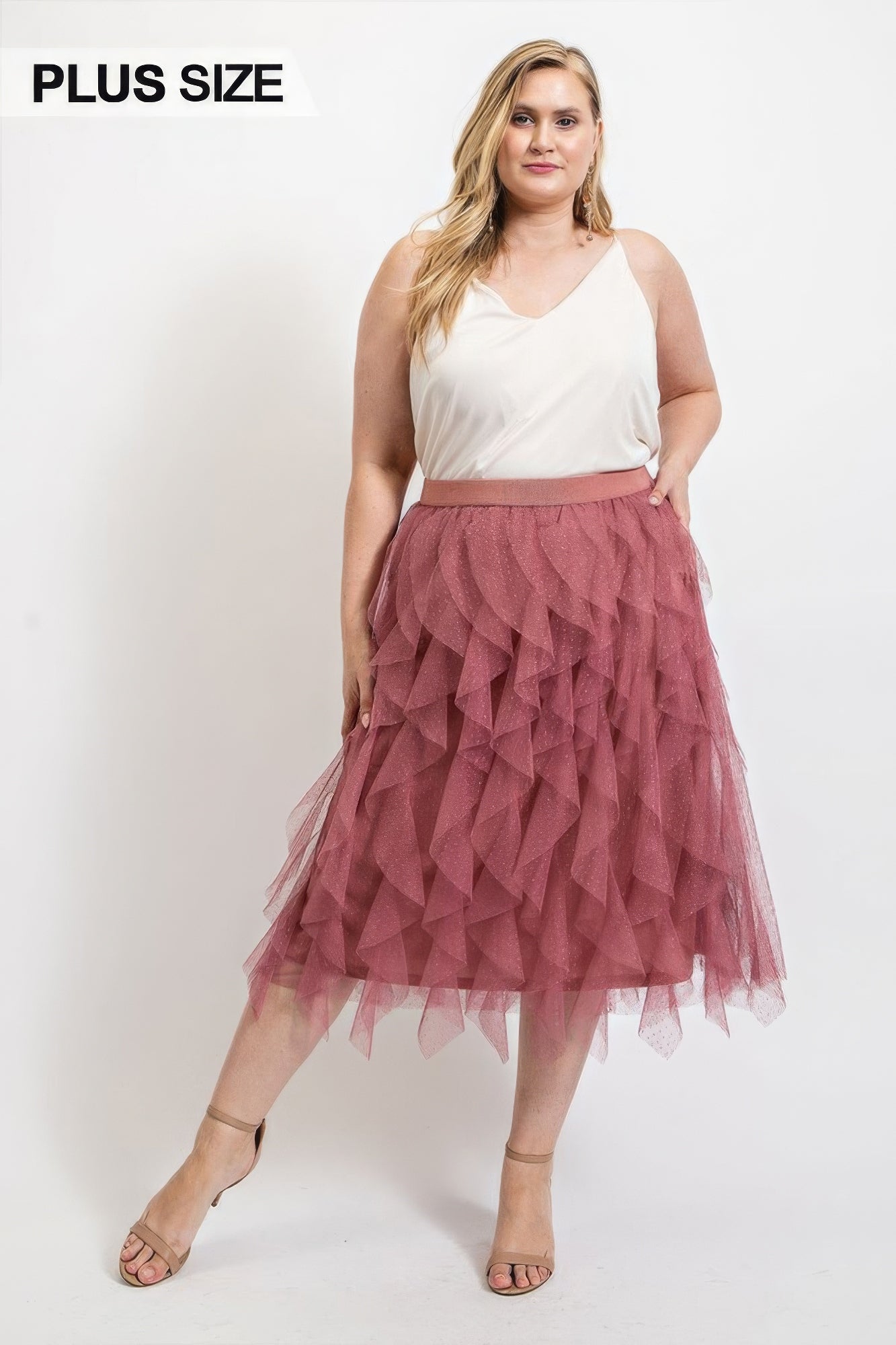 Ruffled Tulle Midi Skirt With Elastic Waist Band - ThingsWeUseAndLove 