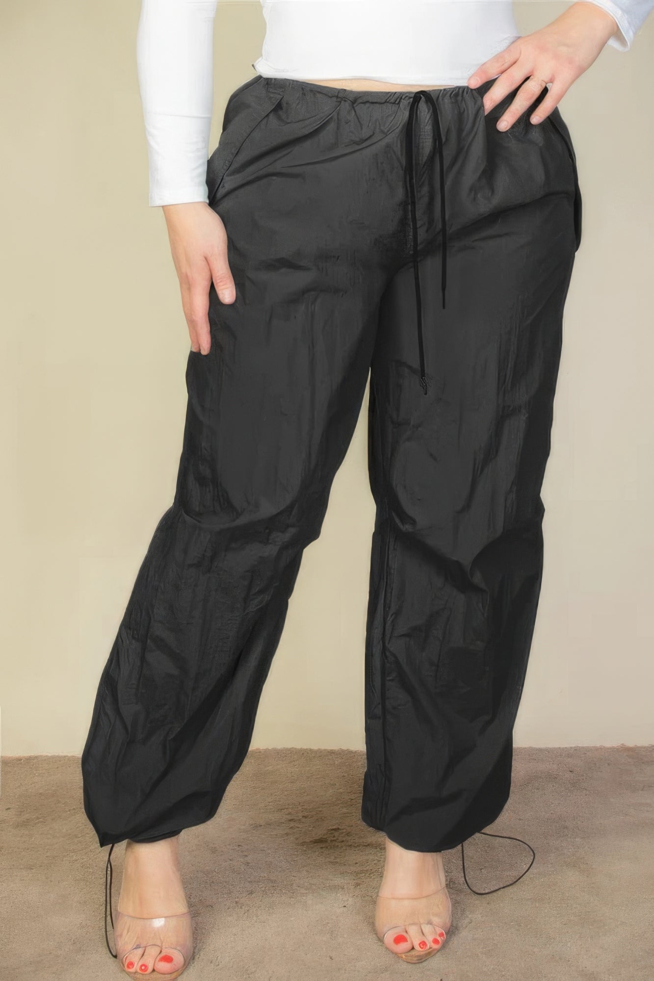 Plus Size Drawstring Waist Parachute Pants - ThingsWeUseAndLove 