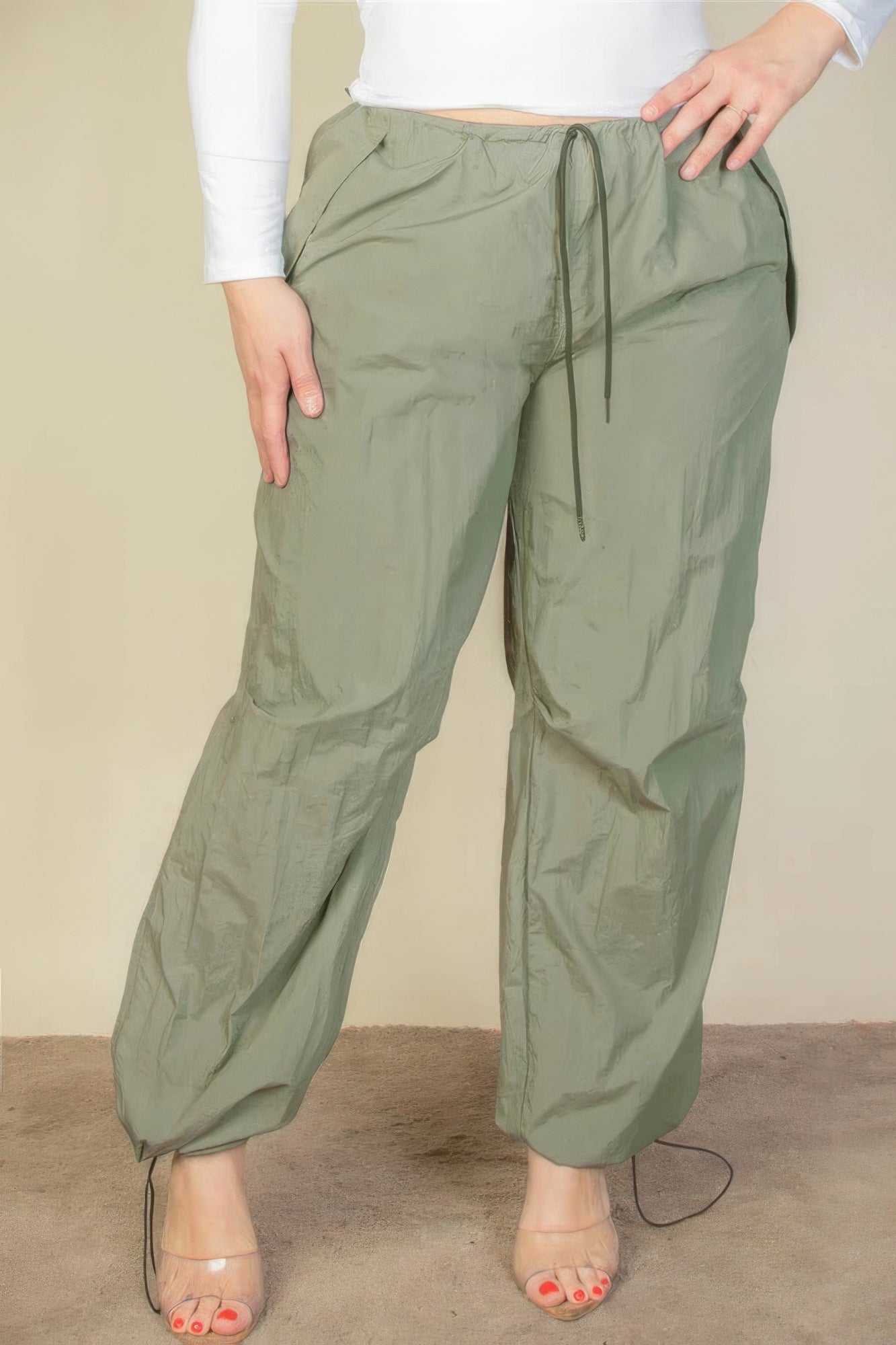 Plus Size Drawstring Waist Parachute Pants - ThingsWeUseAndLove 