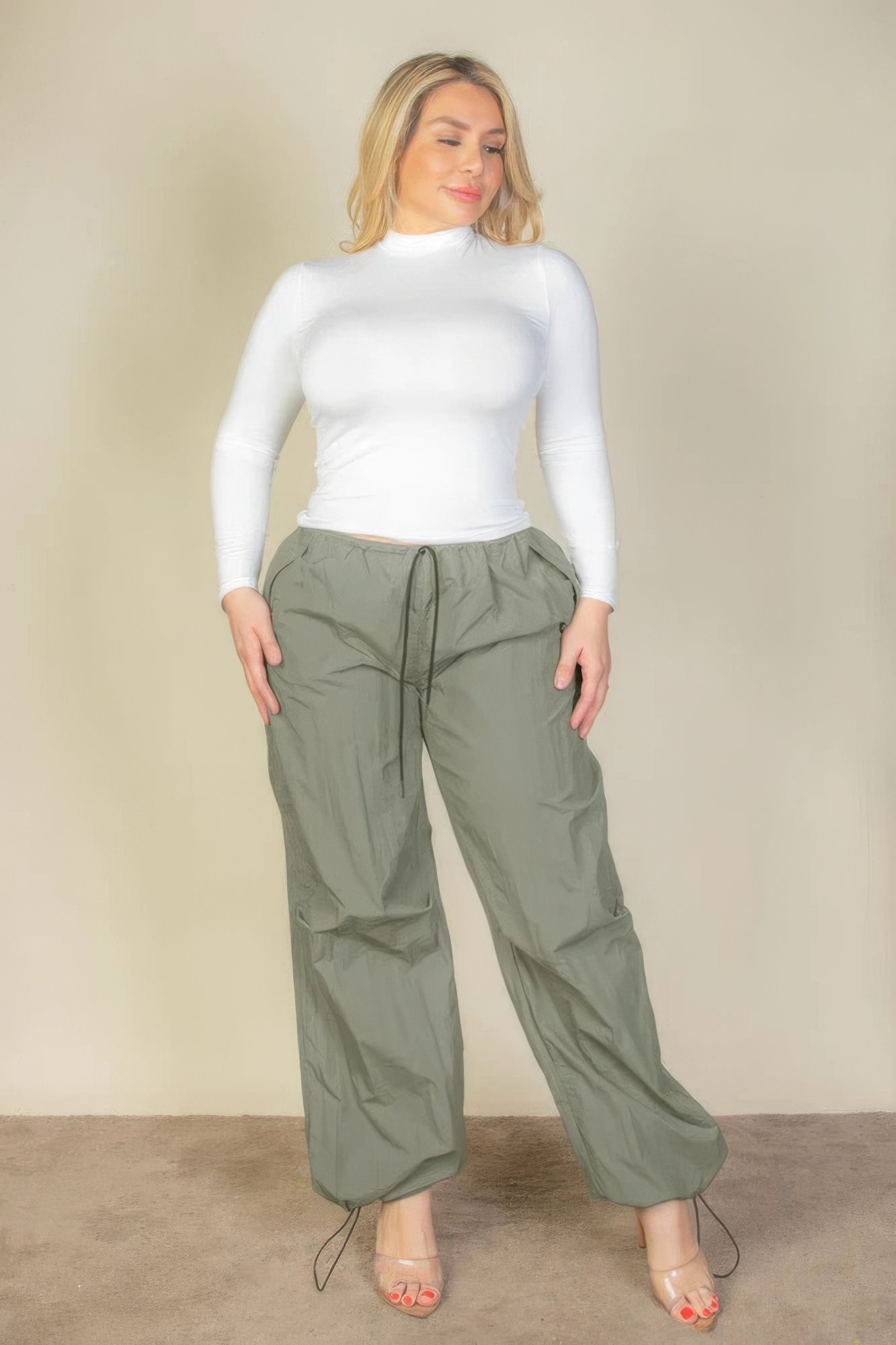 Plus Size Drawstring Waist Parachute Pants - ThingsWeUseAndLove 