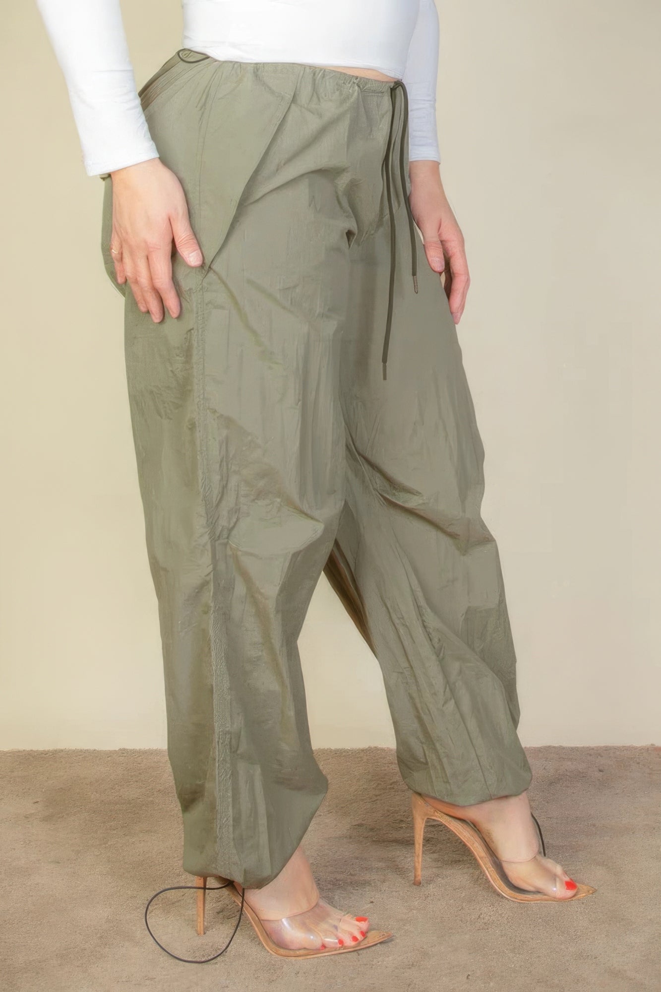 Plus Size Drawstring Waist Parachute Pants - ThingsWeUseAndLove 