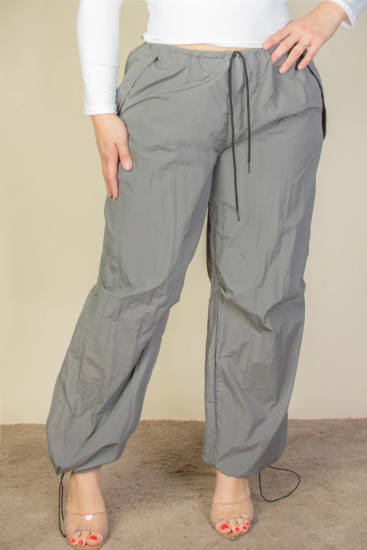 Plus Size Drawstring Waist Parachute Pants - ThingsWeUseAndLove 