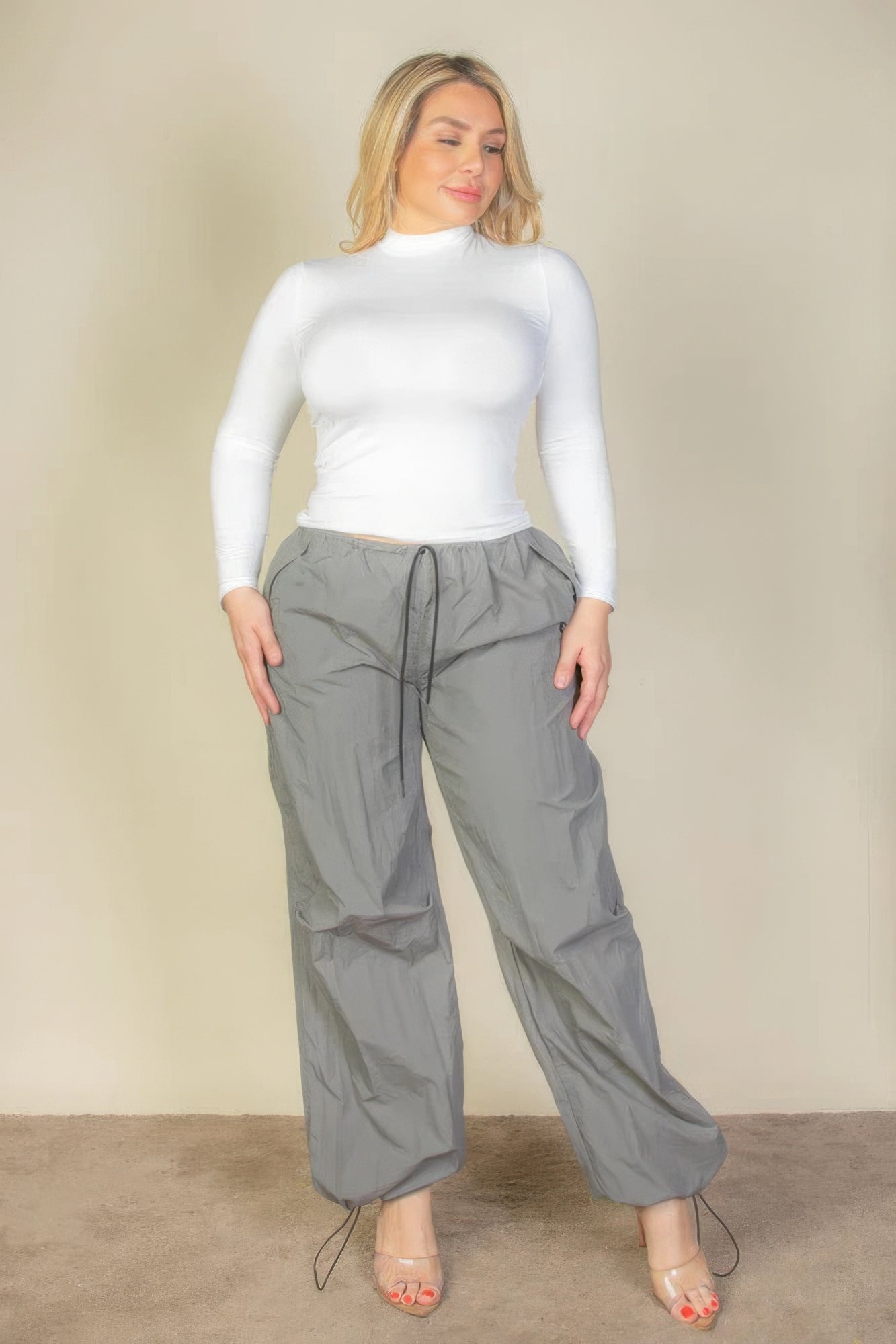 Plus Size Drawstring Waist Parachute Pants - ThingsWeUseAndLove 