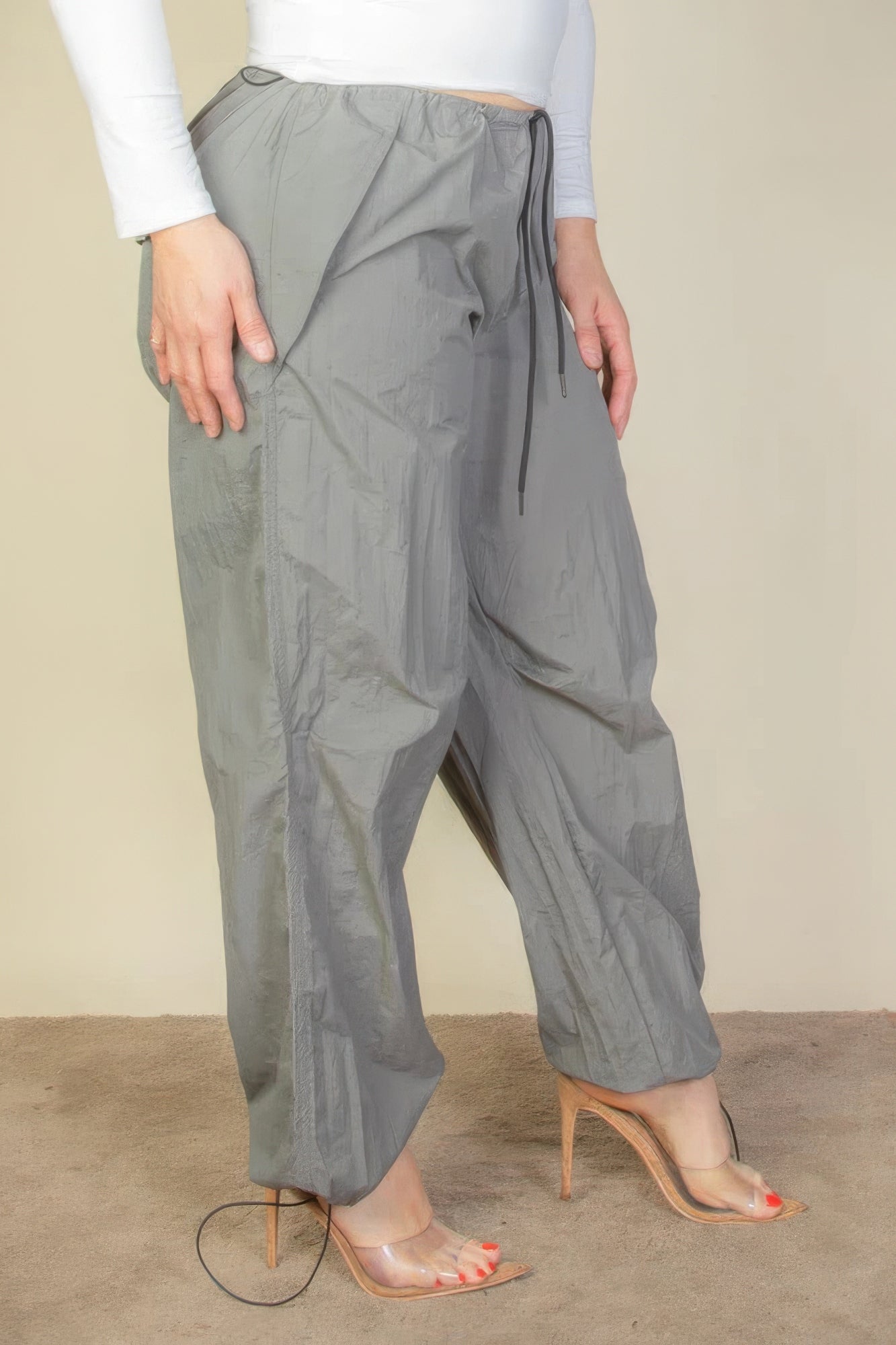 Plus Size Drawstring Waist Parachute Pants - ThingsWeUseAndLove 
