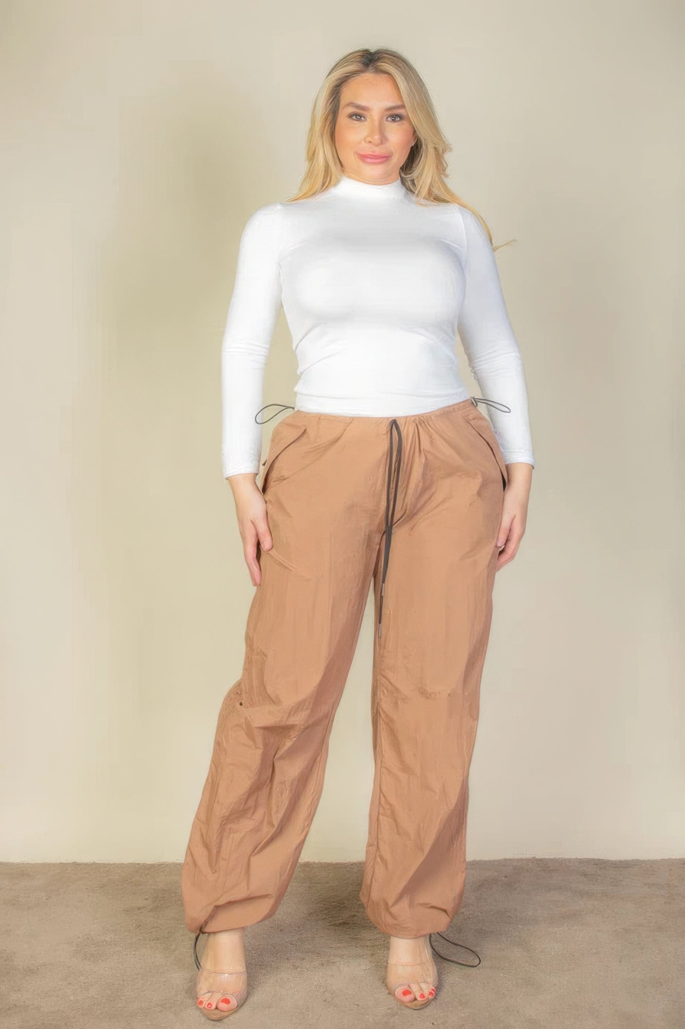 Plus Size Drawstring Waist Parachute Pants - ThingsWeUseAndLove 