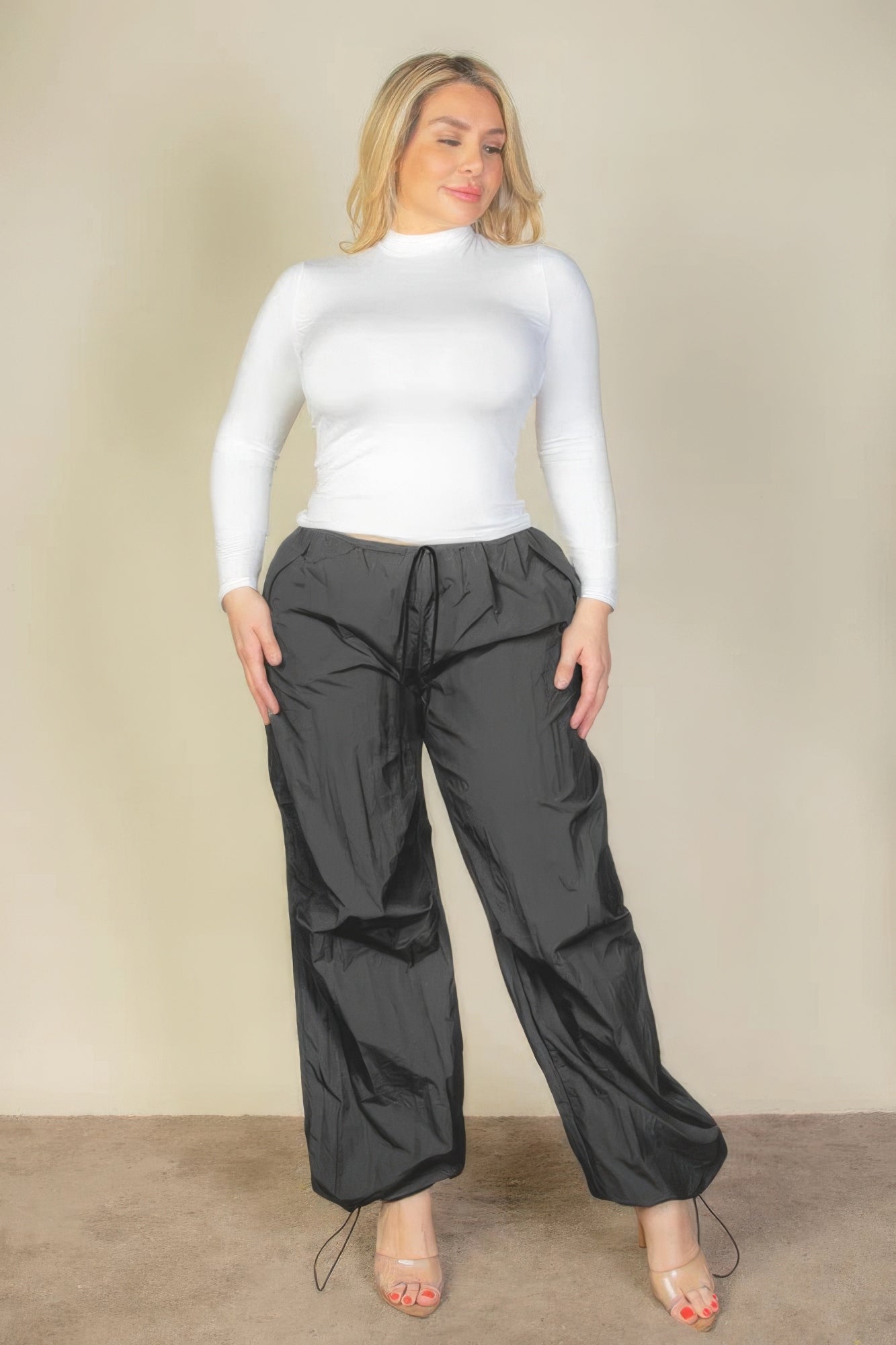Plus Size Drawstring Waist Parachute Pants - ThingsWeUseAndLove 