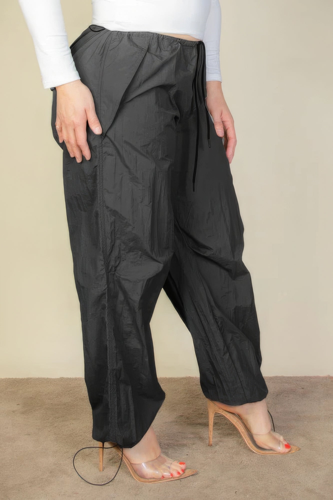 Plus Size Drawstring Waist Parachute Pants - ThingsWeUseAndLove 